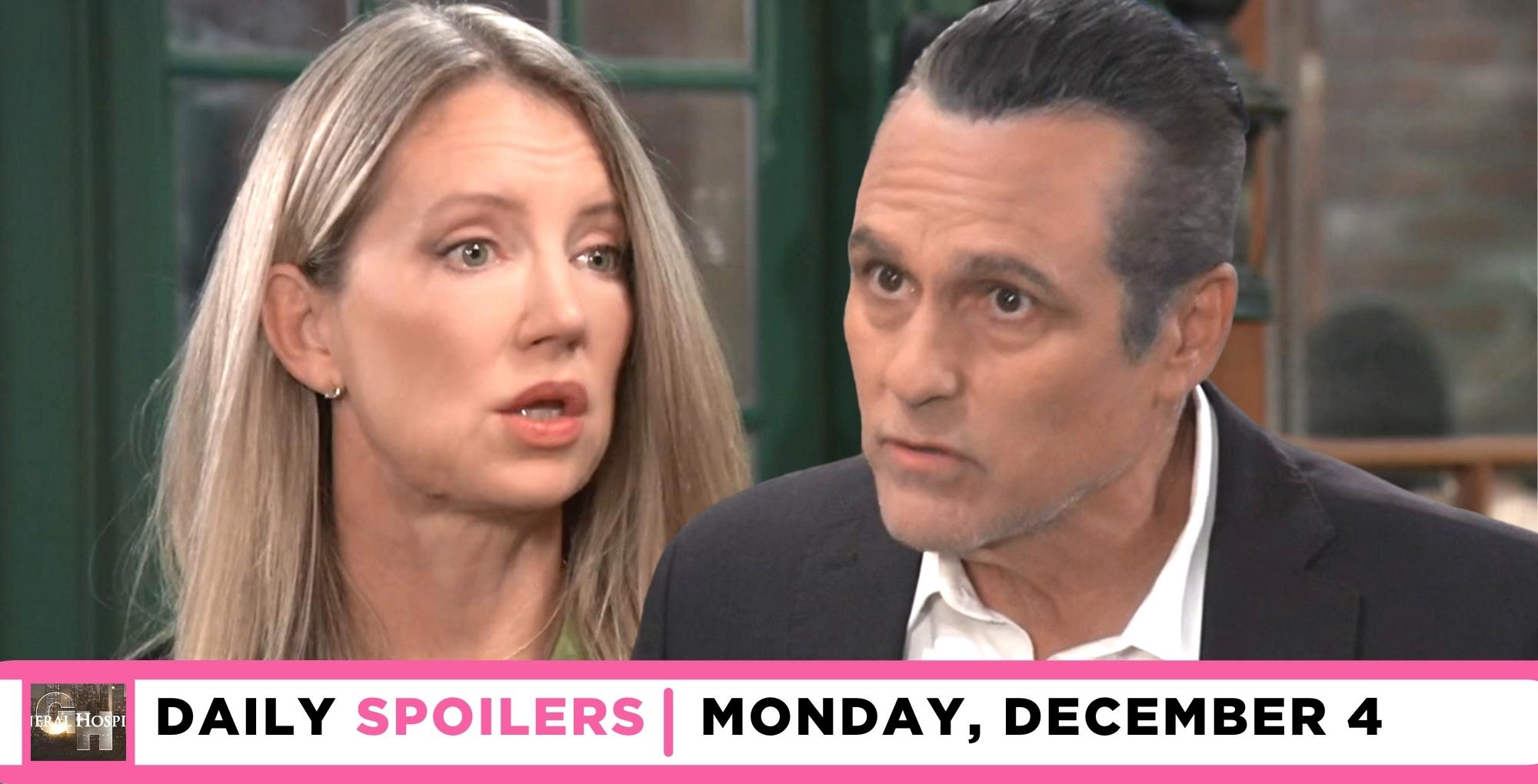 general hospital spoilers for december 4, 2023, episode 15354, has nina and sonny arguing.