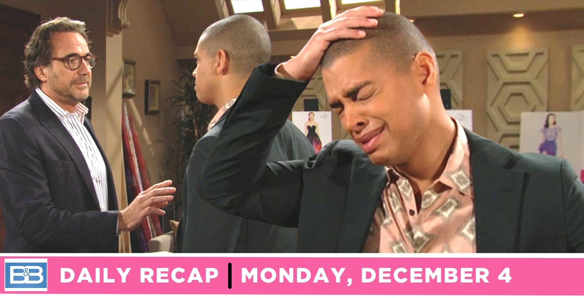 the bold and the beautiful recap for december 4, 2023, episode 9160, has ridge telling zende the truth.