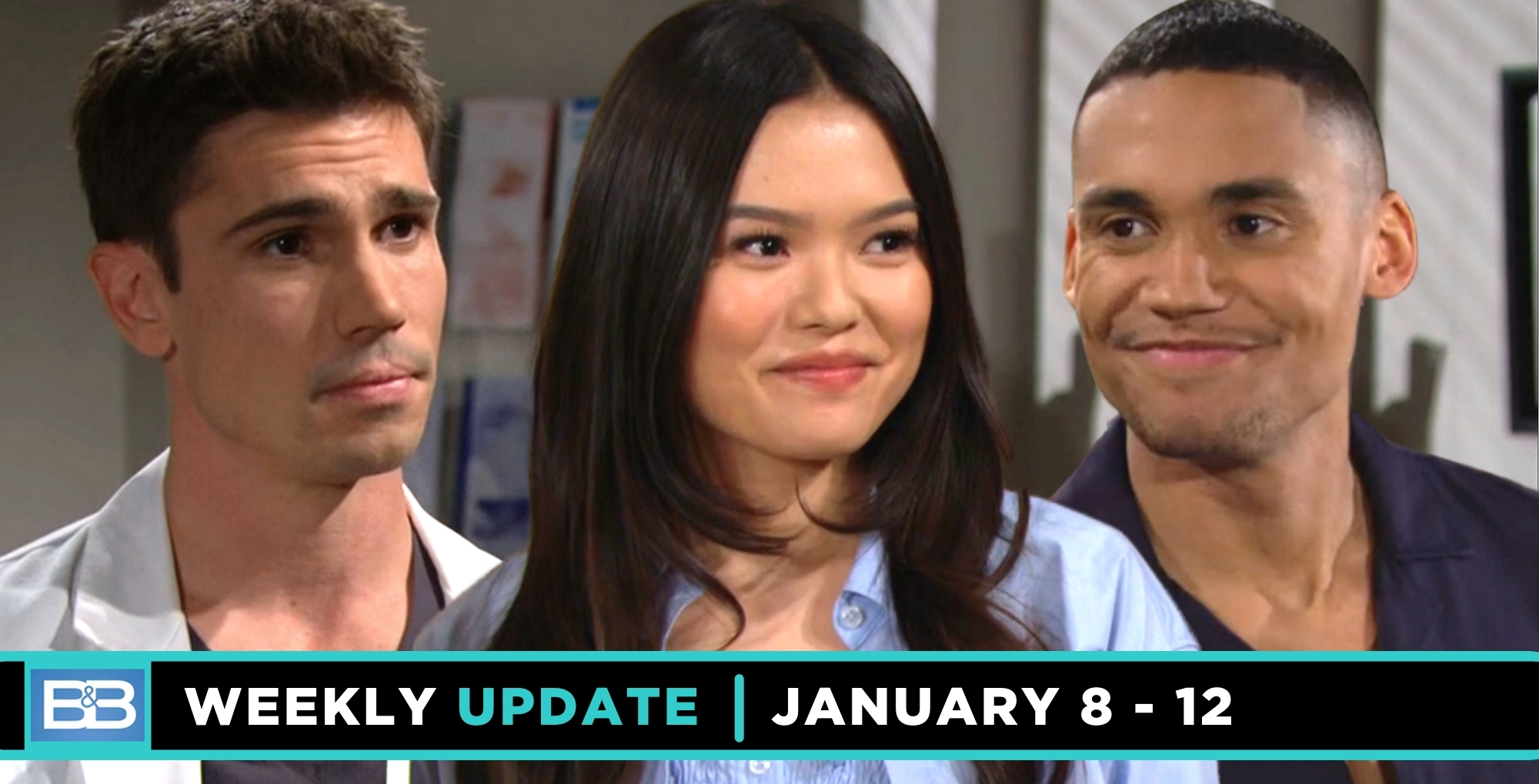 b&b spoilers update for the week of january 8-12, 2024, finn, luna, and xander.