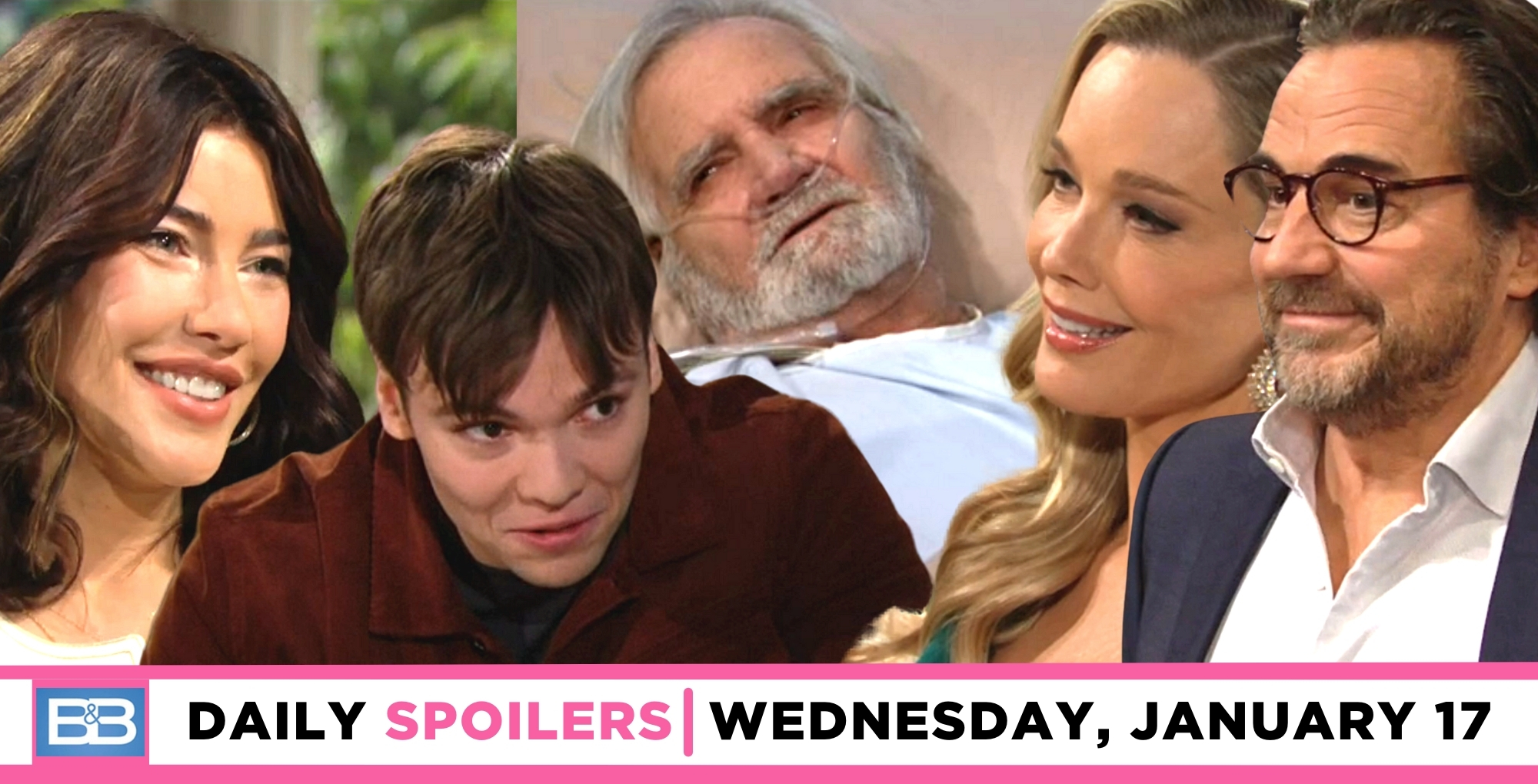 bold and the beautiful spoilers for january 17, 2024, episode 9189, has steffy, rj, eric, donna, and ridge.