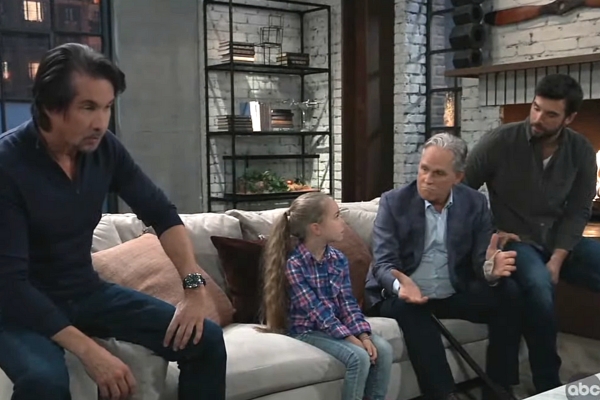 general hospital finn, violet, gregory, and chase at finn's apartment.