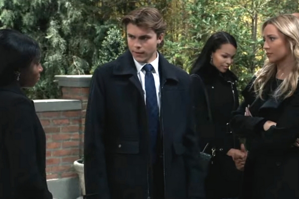 general hospital spencer's funeral with trina, cameron, and joss.