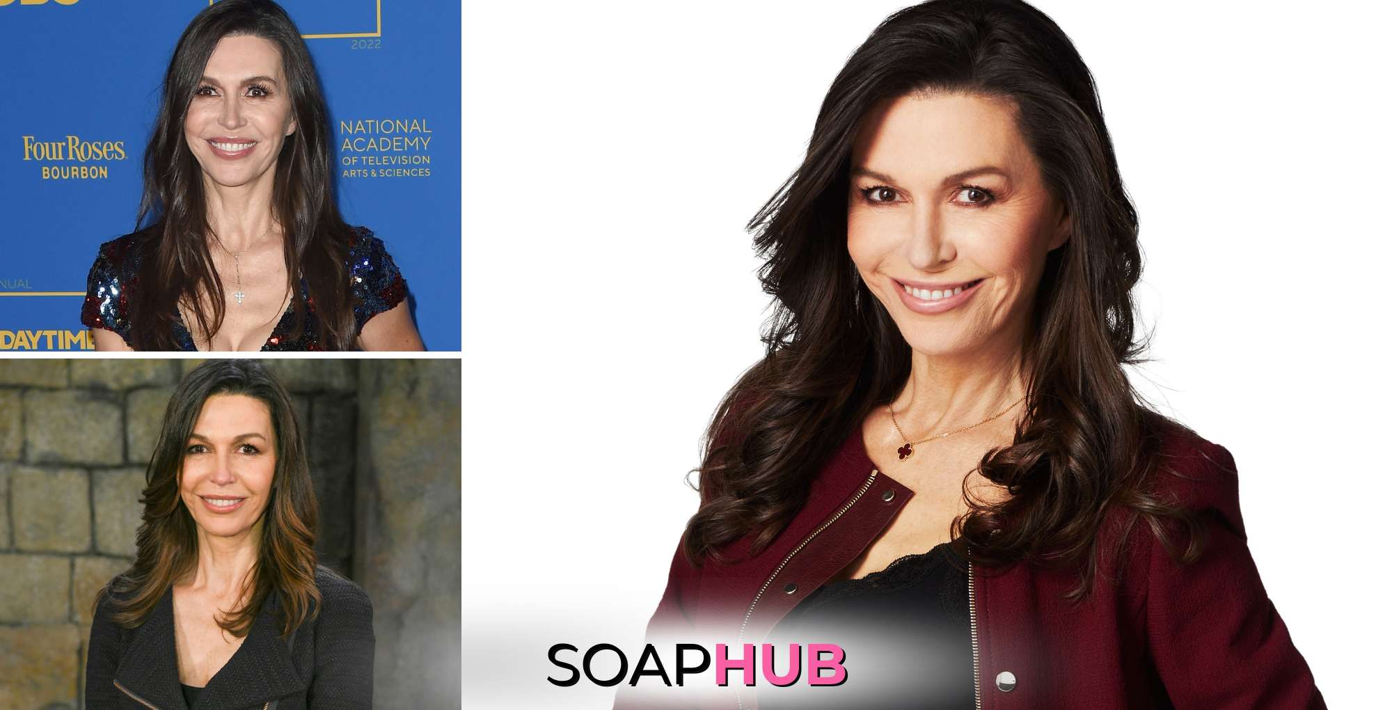 Finola Hughes with the Soap Hub logo across the bottom.