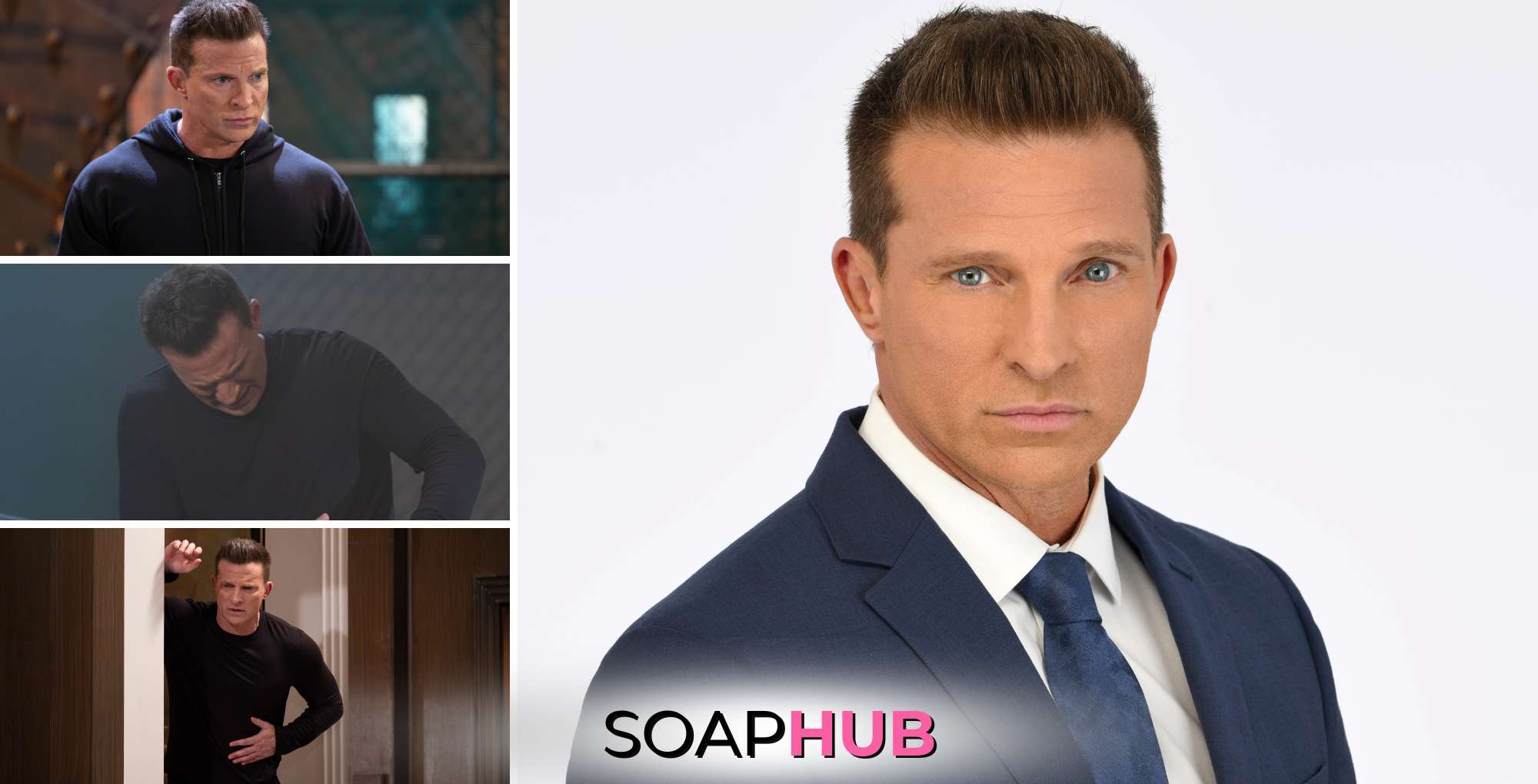 Jason Morgan on General Hospital and Steve Burton with a Soap Hub logo across the bottom.