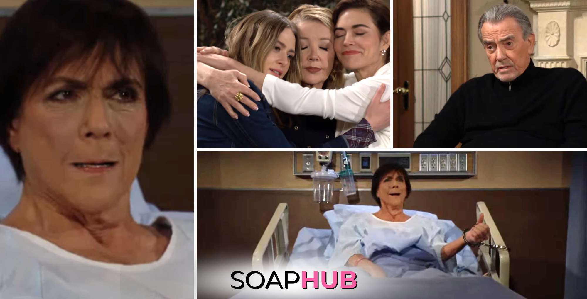 Jordan, Claire, Nikki, Victoria, and Victor on The Young and the Restless with the Soap Hub logo across the bottom.