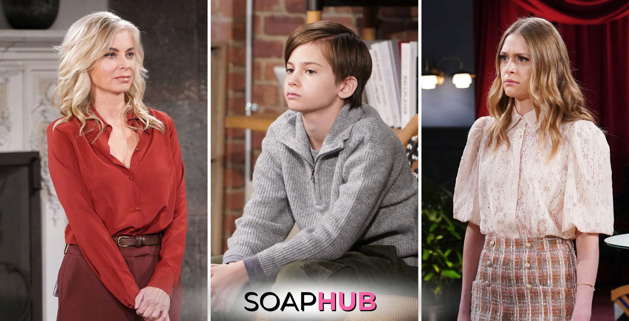Ashley, Connor, and Claire on The Young and the Restless with the Soap Hub logo across the bottom.