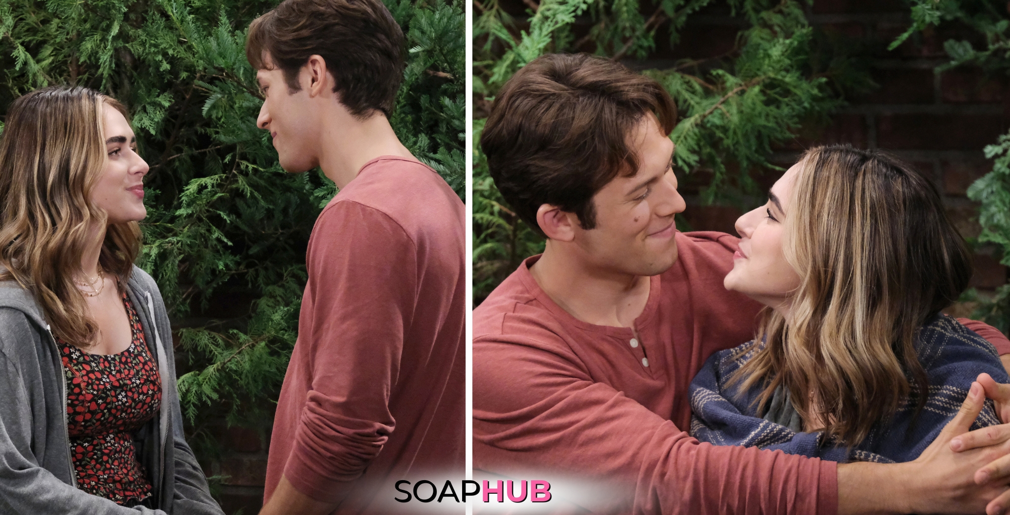 Days of our Lives spoilers for April 11 feature Holly and Tate with the Soap Hub logo across the bottom.