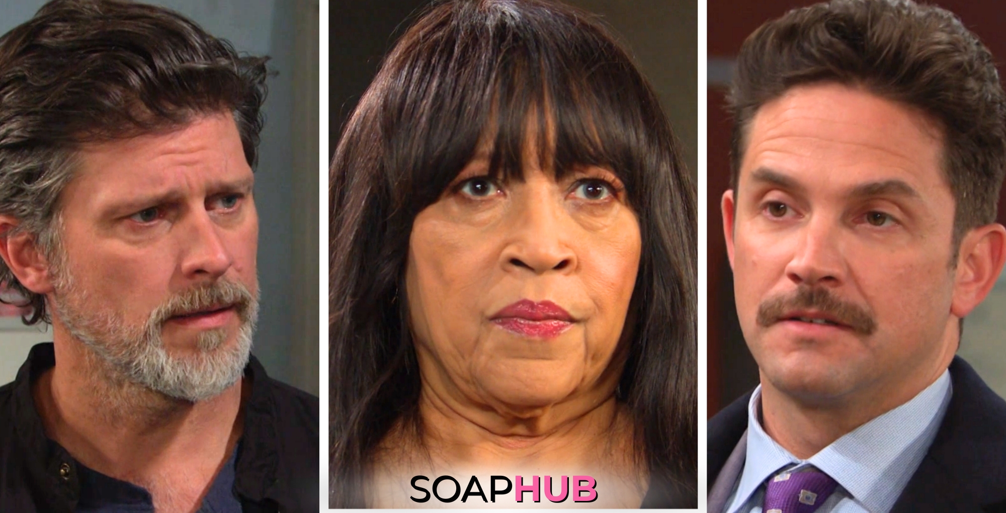 Eric, Paulina, and Stefan featured for Days of Our Lives weekly update for the week of April 15 - April 19, 2024 with the Soap Hub logo across the bottom.