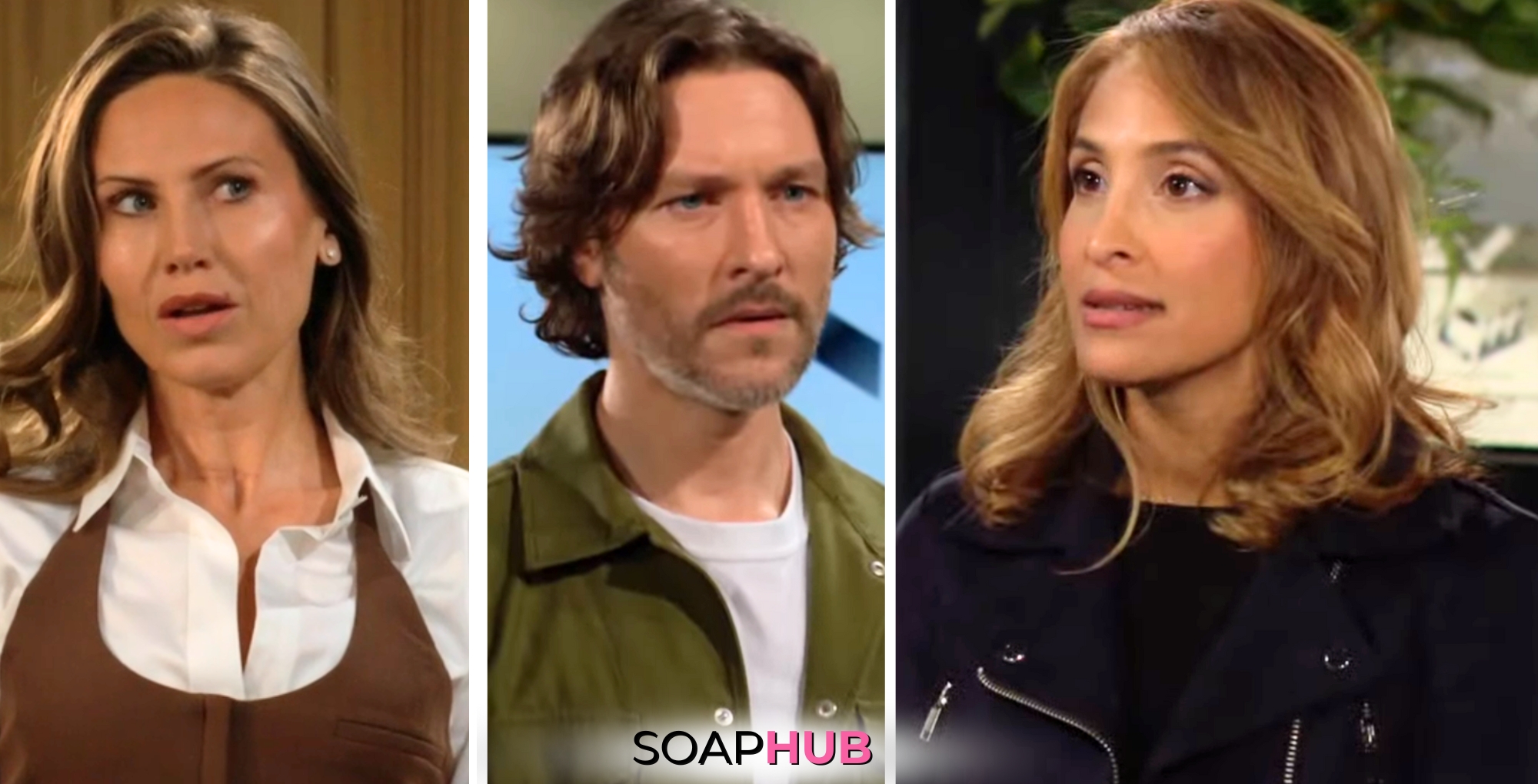Young and the Restless spoilers for April 18 feature Heather, Daniel, and Lily with the Soap Hub logo across the bottom.