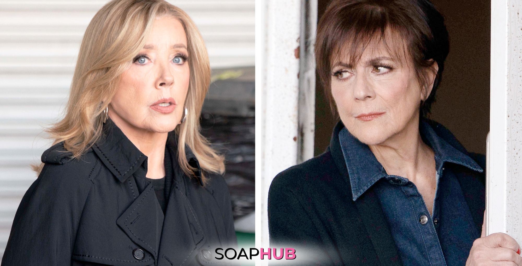 The Young and the Restless spoilers for April 24 with Nikki and Jordan and the Soap Hub logo.