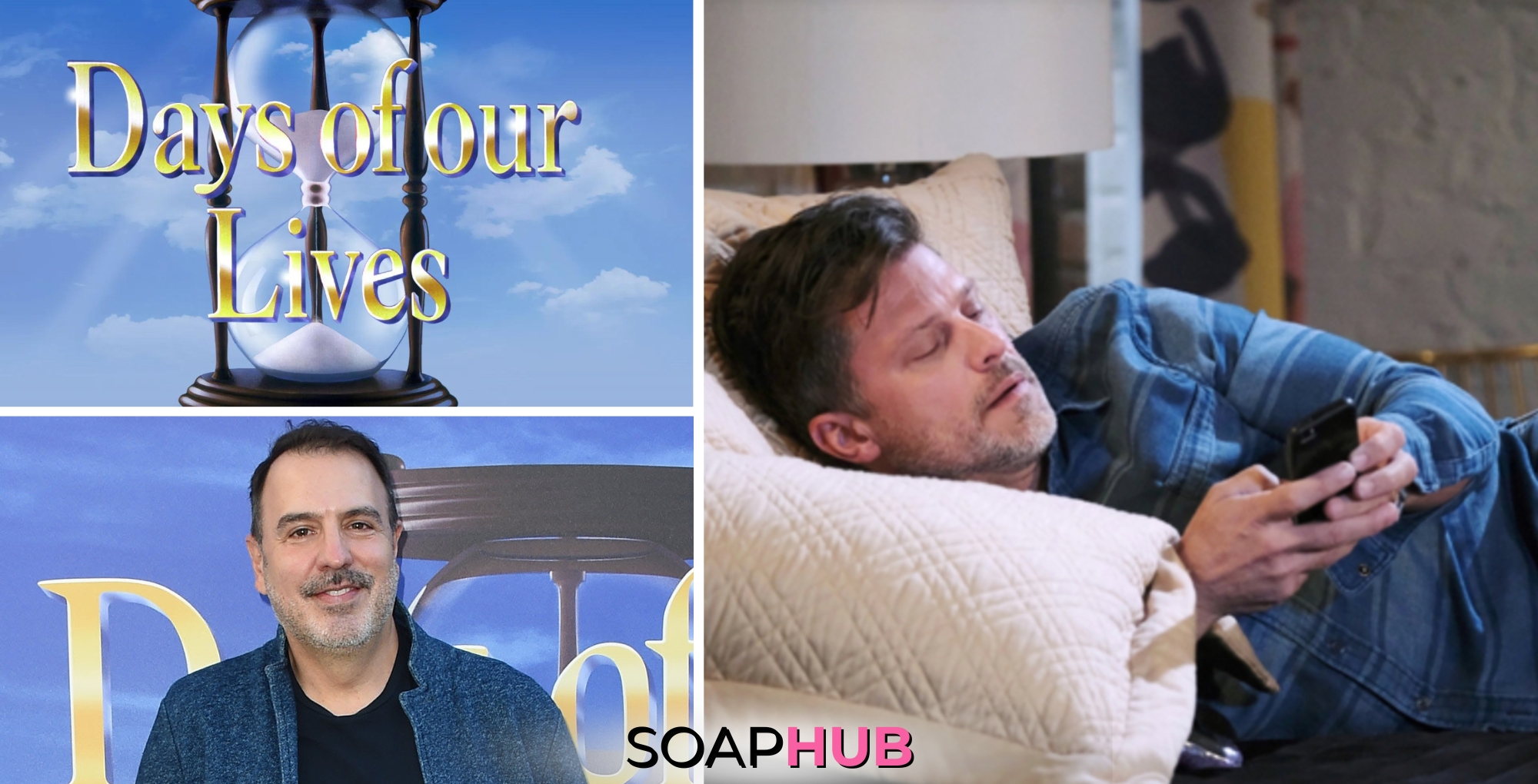 Image of Days of Our Lives logo, head writer Ron Carlivati, and Greg Vaughan's Eric Brady, plus the Soap Hub Logo at the bottom of the image