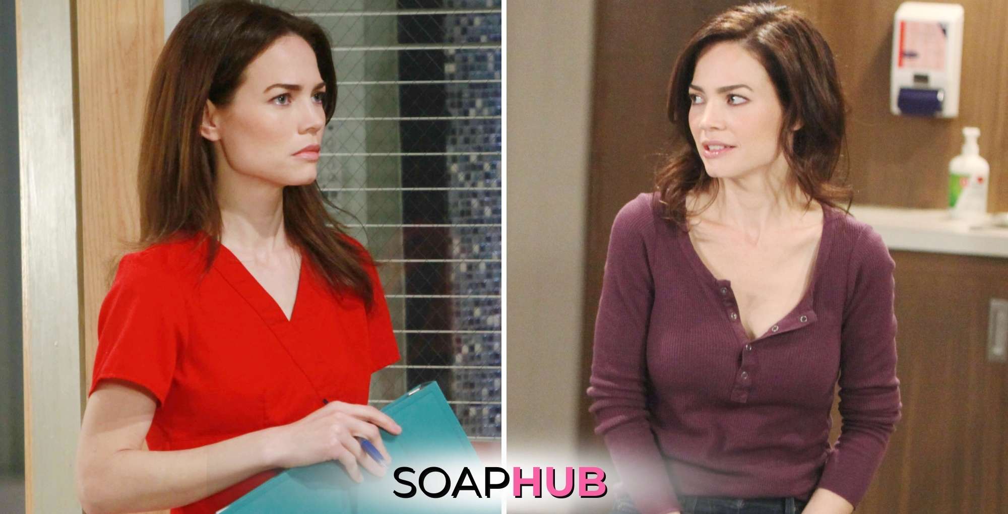Liz Webber on General Hospital with the Soap Hub logo.