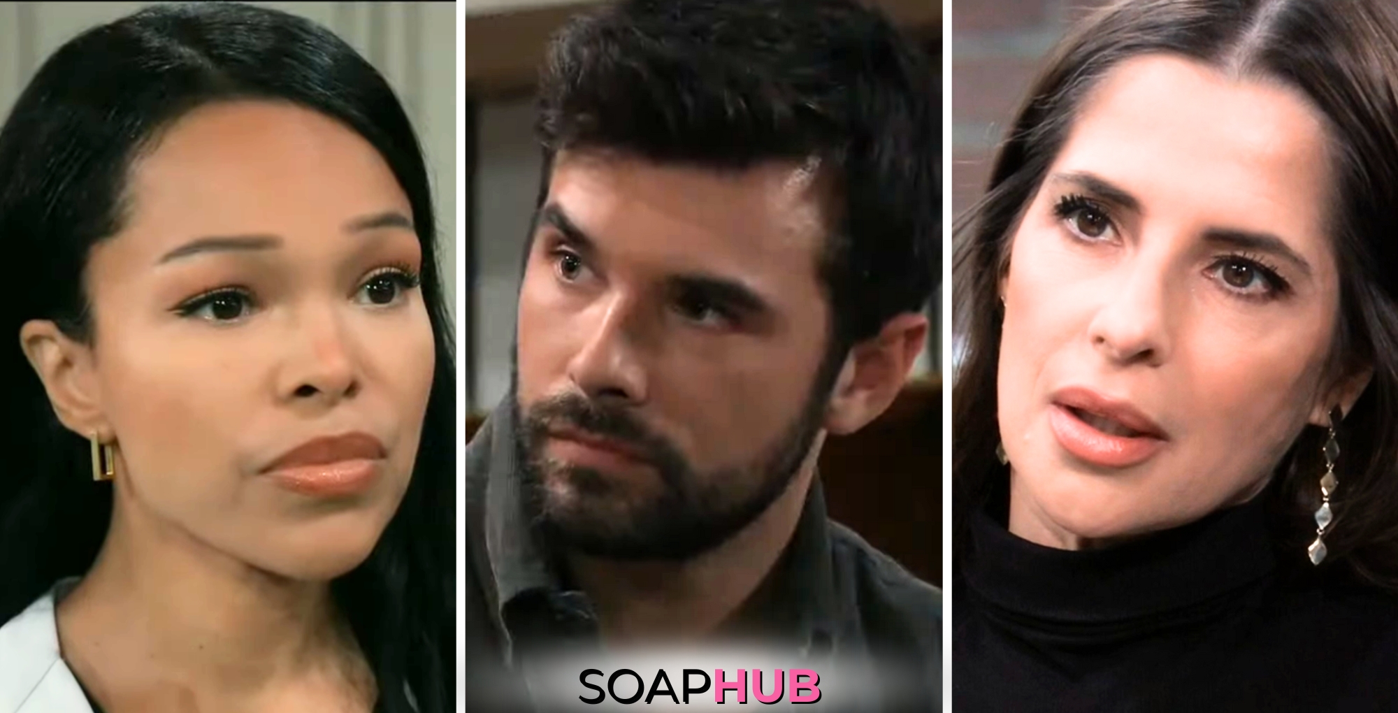 Portia, Chase, and Sam on General Hospital with the Soap Hub logo across the bottom.