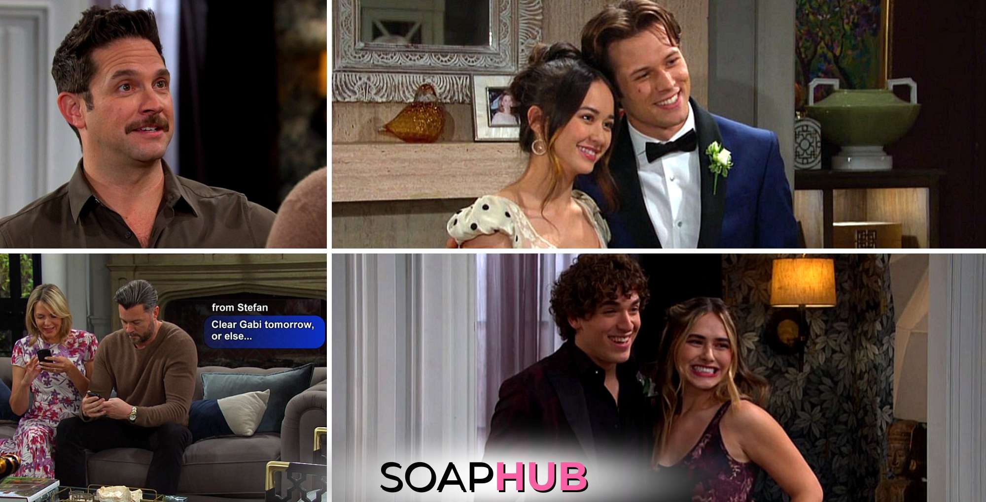 Stefan, Sophia, Tate, Nicole, EJ, Aaron, and Holly with the Soap Hub logo across the bottom.