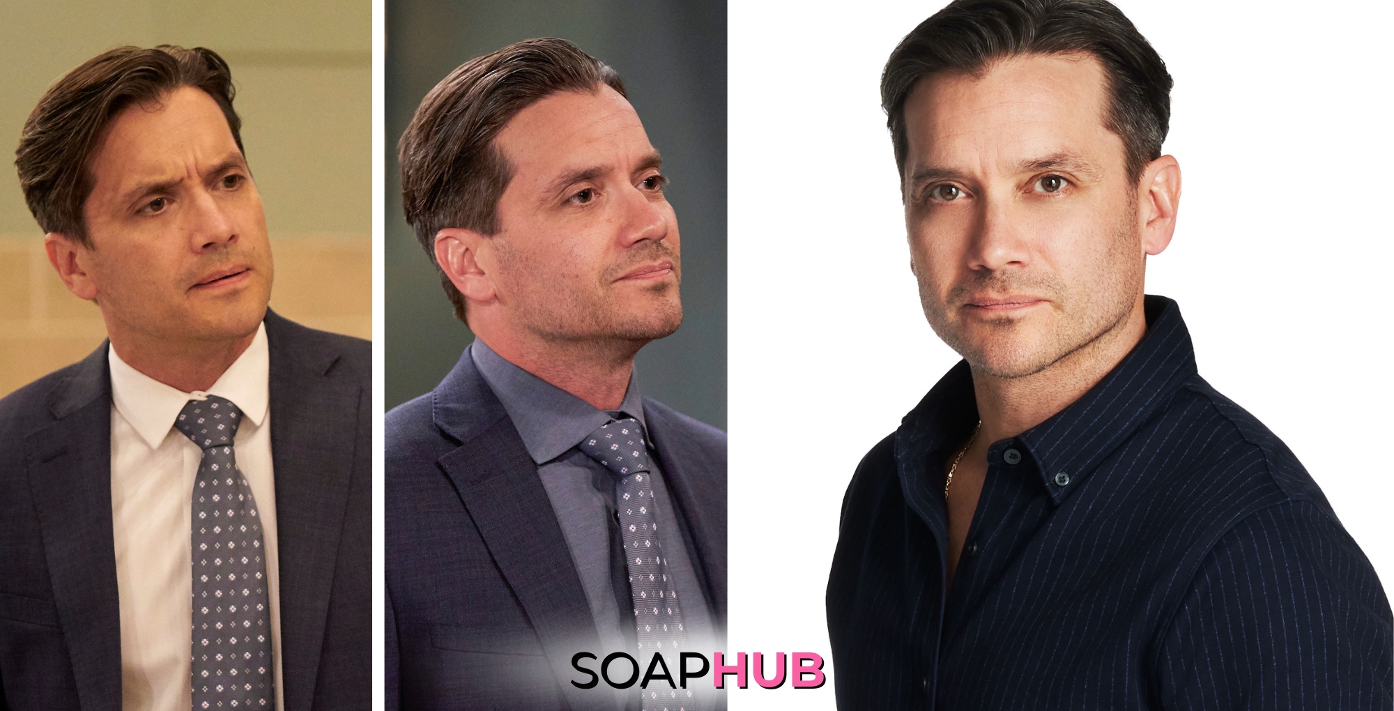 Image of General Hospital's Dominic Zamprogna and his alter ego, Dante Falconeri, including Soap Hub logo at bottom of image