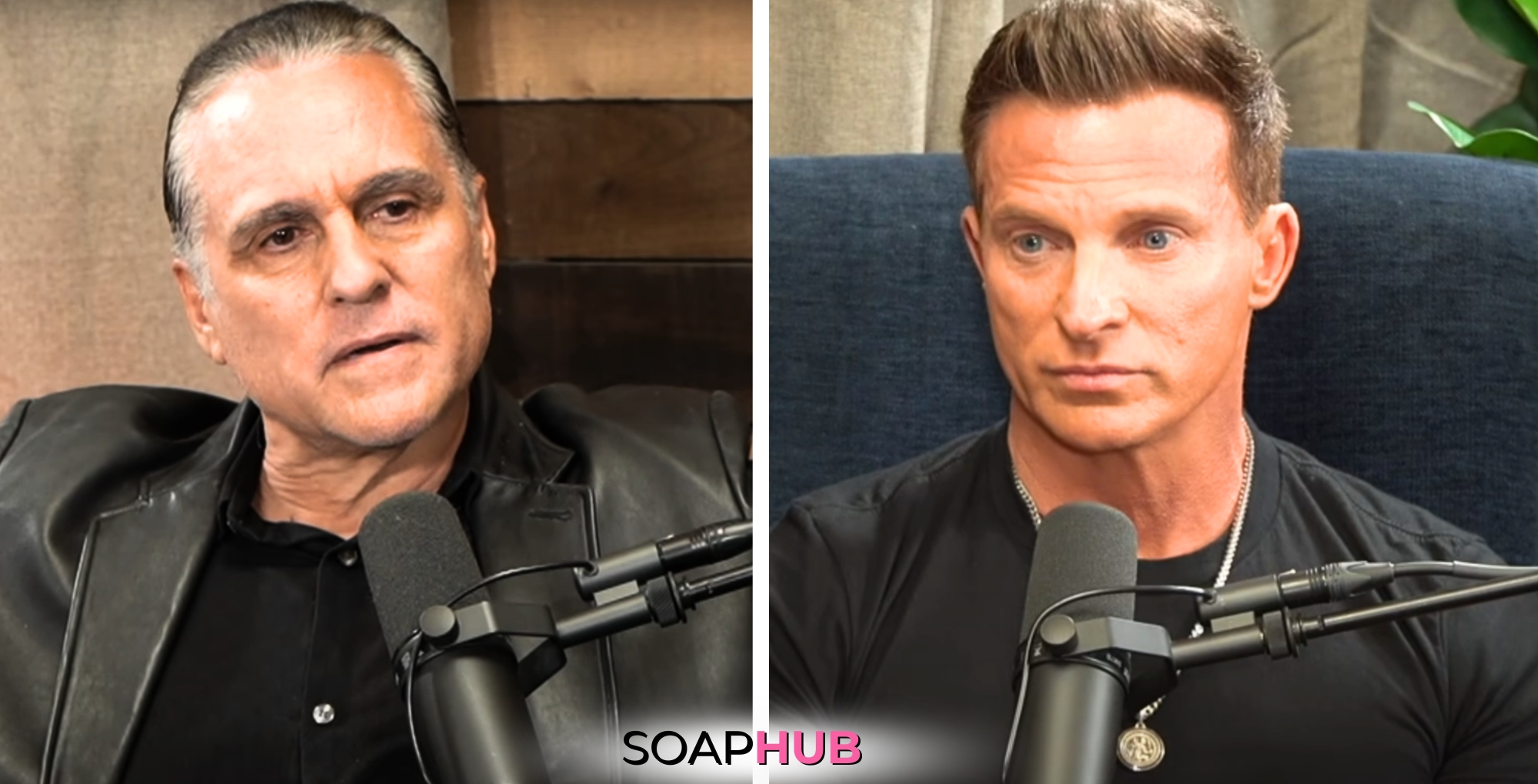 Maurice Benard and Steve Burton from General Hospital with the Soap Hub logo across the bottom.