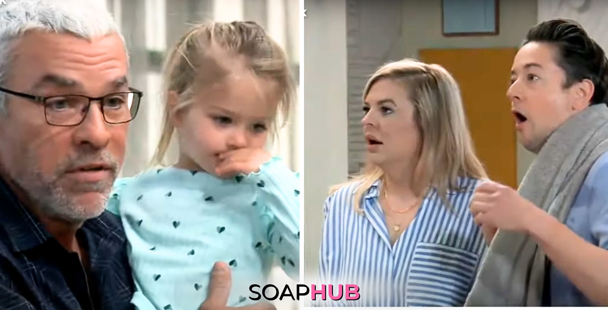 Mac, Bailey Lou, Maxie, and Spinelli on the June 19, 2024 episode of General Hospital with the Soap Hub logo across the bottom.