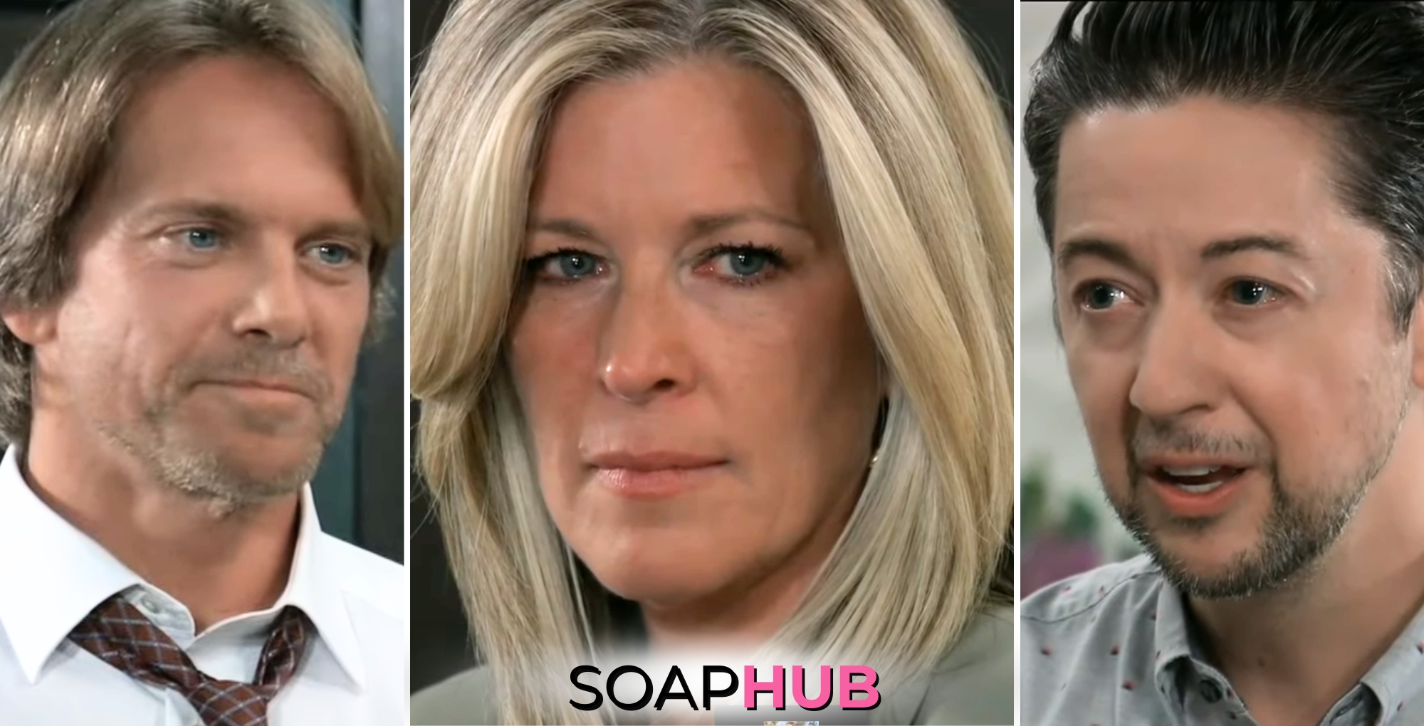 John, Carly, and Spinelli on the June 24, 2024 episode of General Hospital with the Soap Hub logo across the bottom.