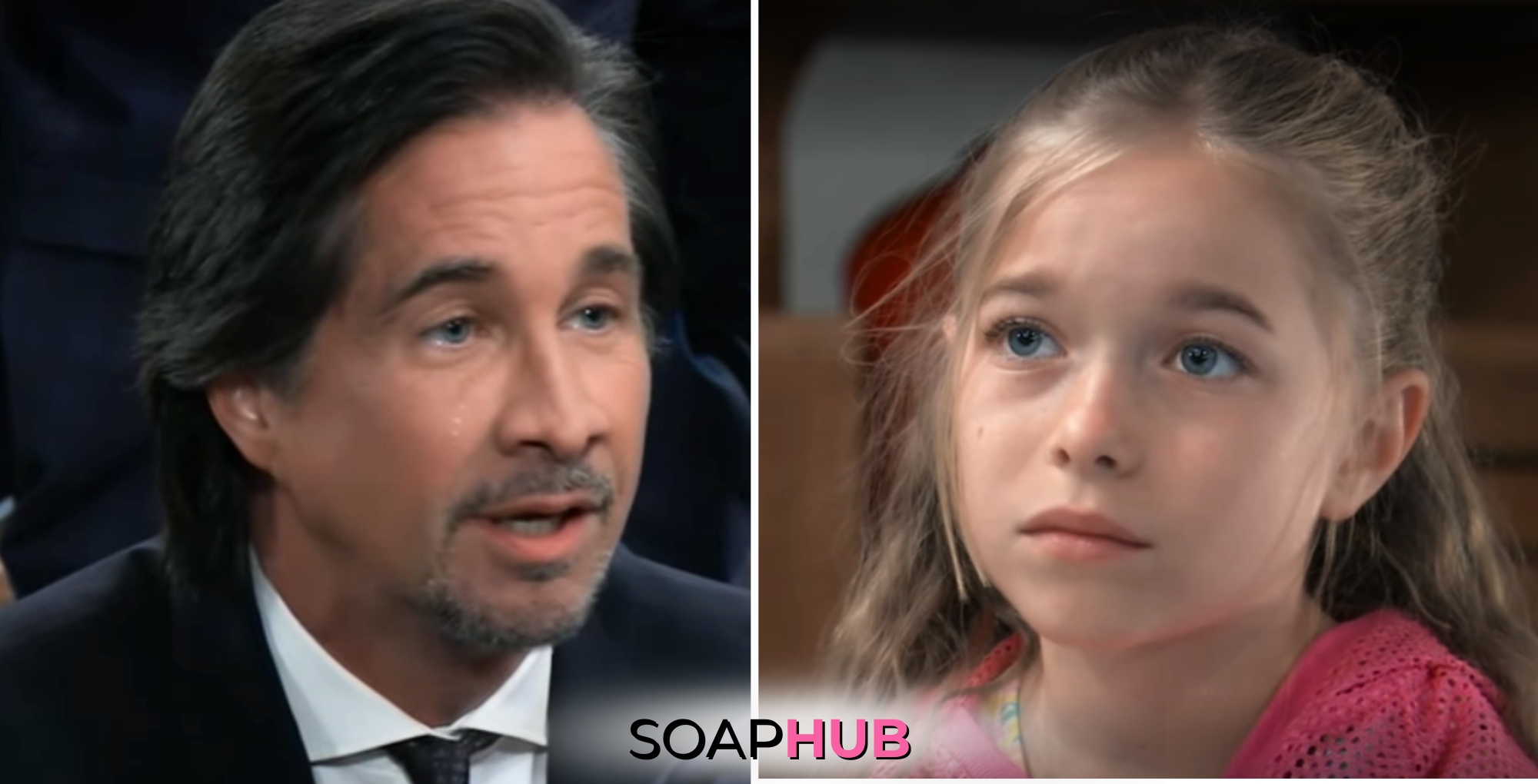 Finn and Violet on General Hospital with the Soap Hub logo across the bottom.