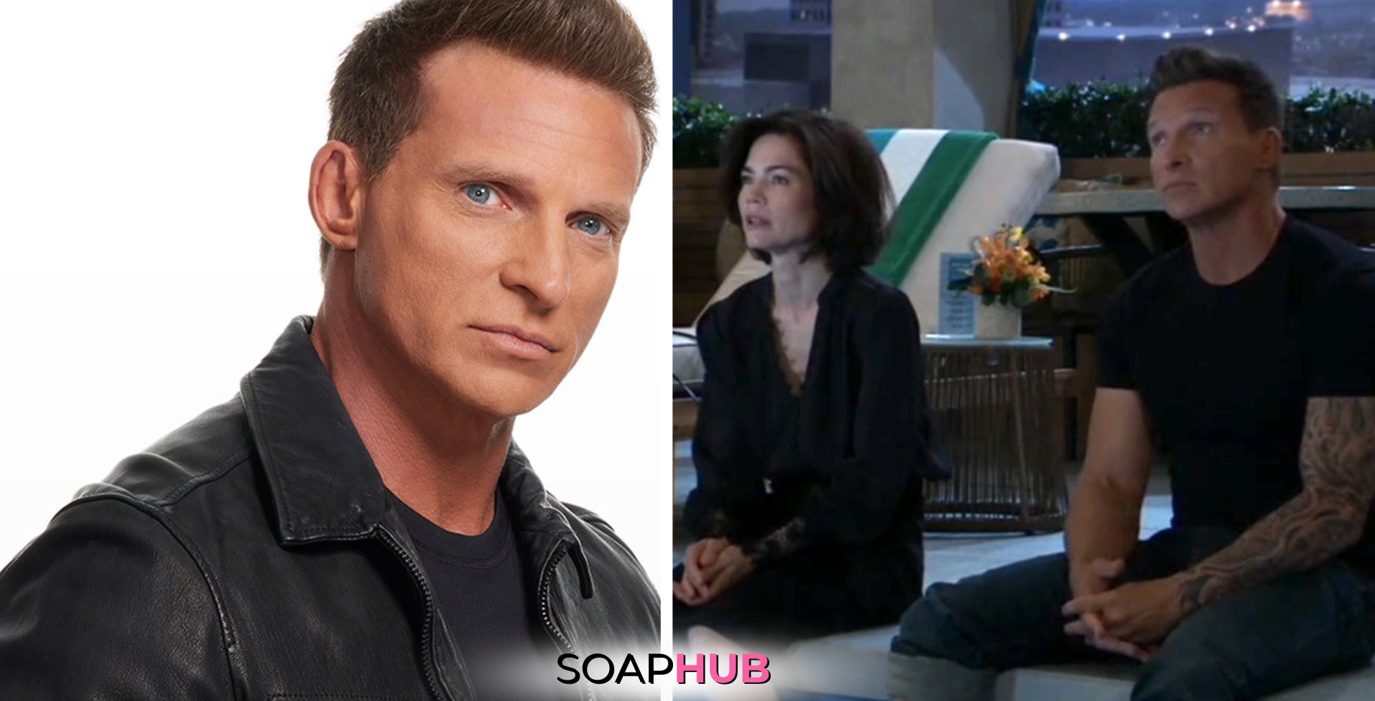 Steve Burton and Rebecca Herbst from General Hospital with the Soap Hub logo across the bottom.