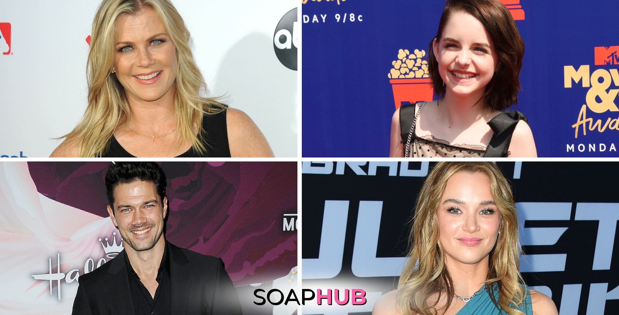 Allison Sweeney, McKenna Grace, Ryan Paevey, and Hunter King with the Soap Hub logo across the bottom.