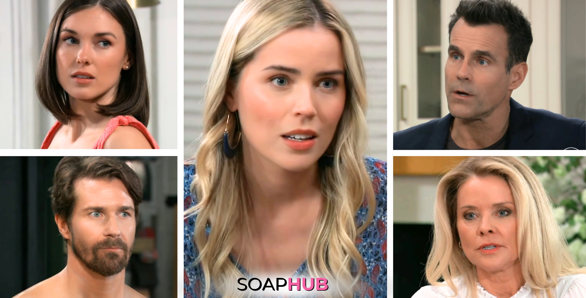 Willow, Cody, Sasha, Drew, and Felicia on the July 10, 2024 episode of General Hospital with the Soap Hub logo across the bottom.