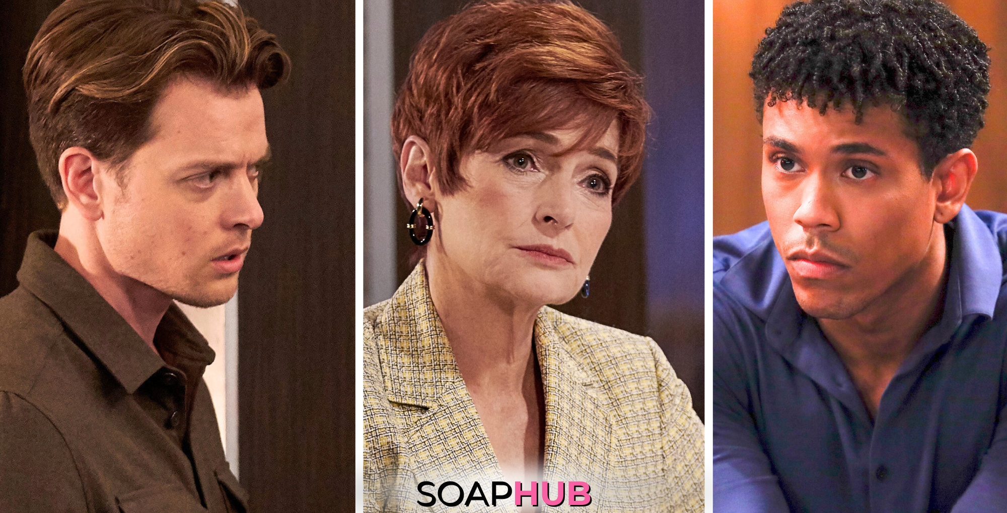 Michael, Diane, TJ on General Hospital with the Soap Hub logo across the bottom.