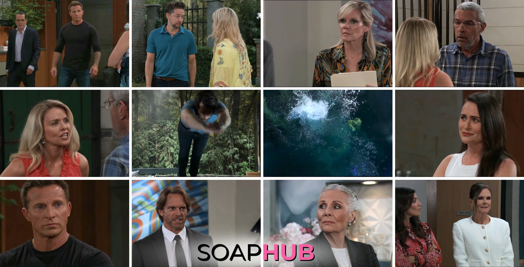 General Hospital preview collage for Thursday, August 15, 2024, episode, with the Soap Hub logo across the bottom.