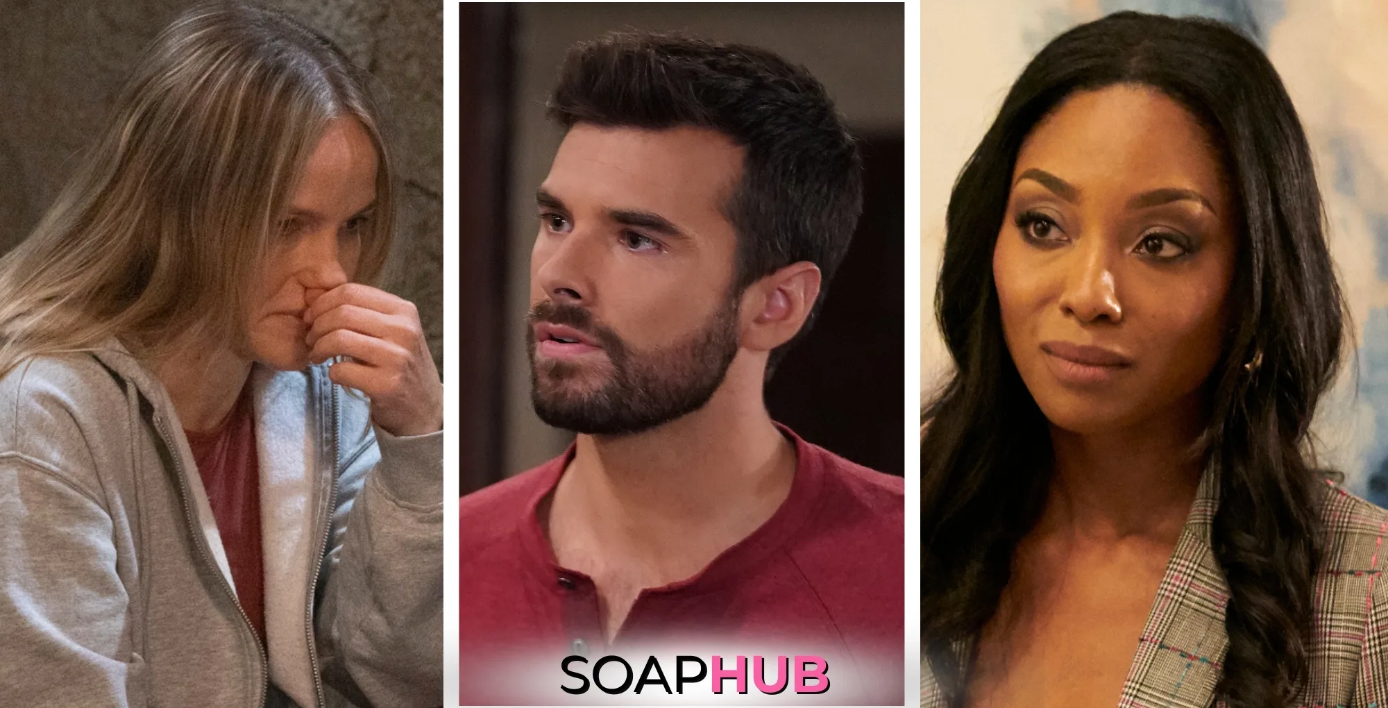 Lulu, Chase, and Jordan on General Hospital with the Soap Hub logo across the bottom.