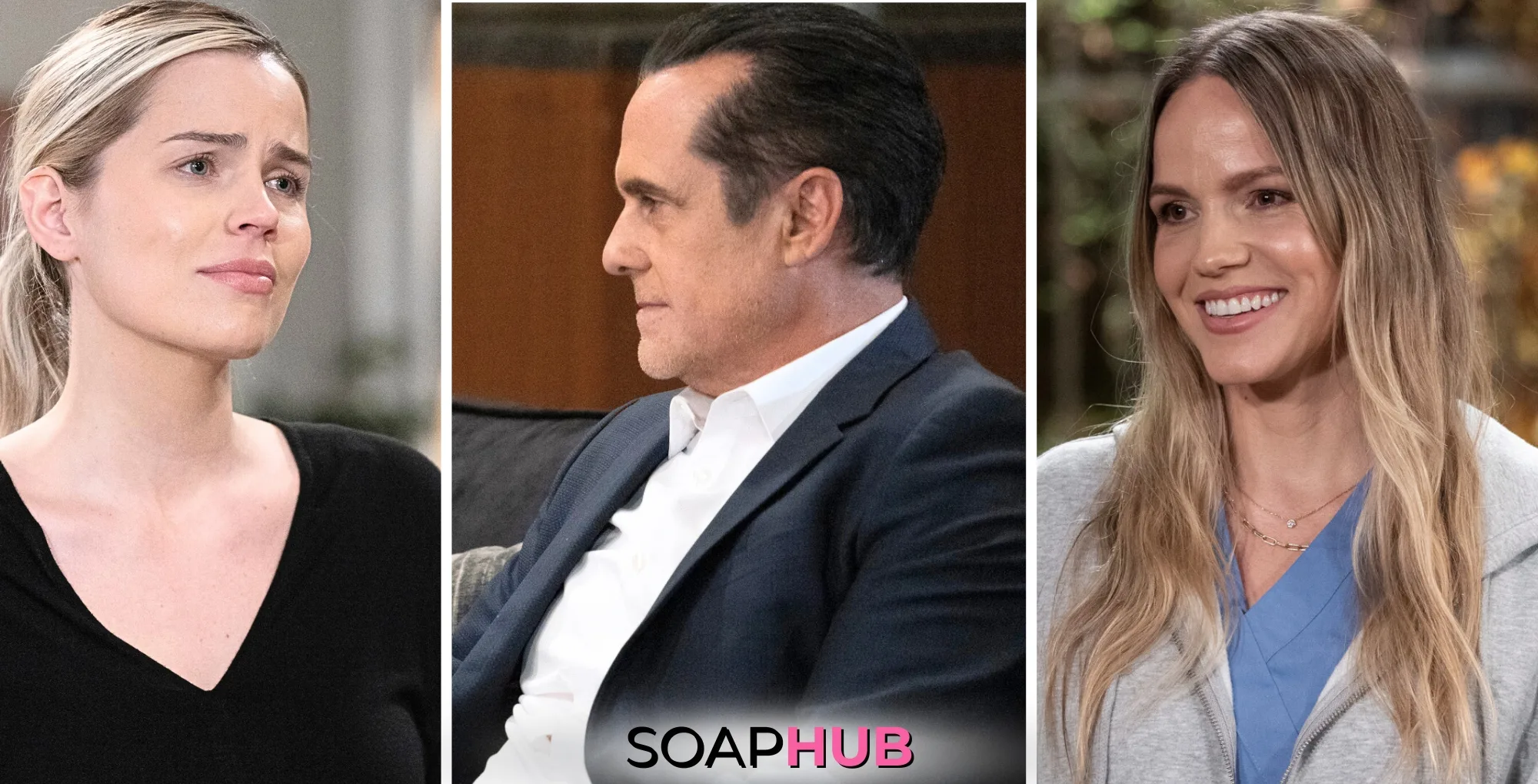 Sasha, Sonny, and Lulu on General Hospital with the Soap Hub logo across the bottom.