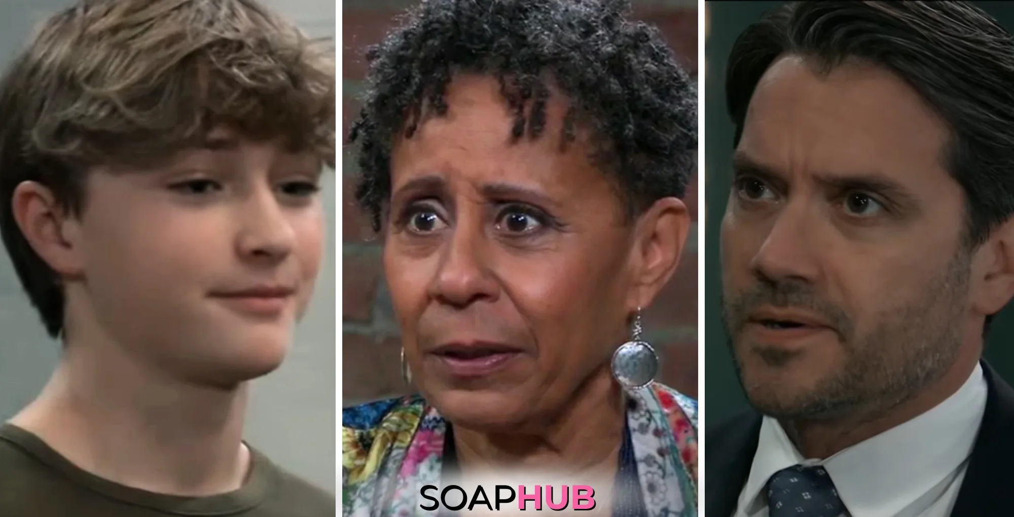 Danny, Stella, and Dante on General Hospital with the Soap Hub logo across the bottom.