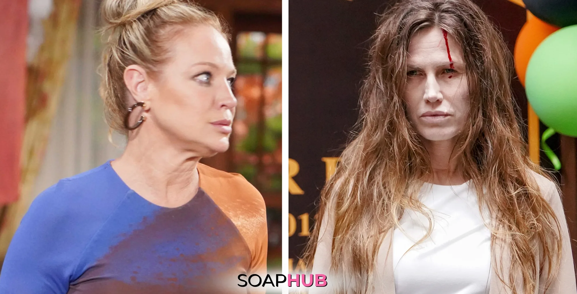 Young and the Restless Spoilers November 6 Sharon, Heather, and the Soap Hub logo.