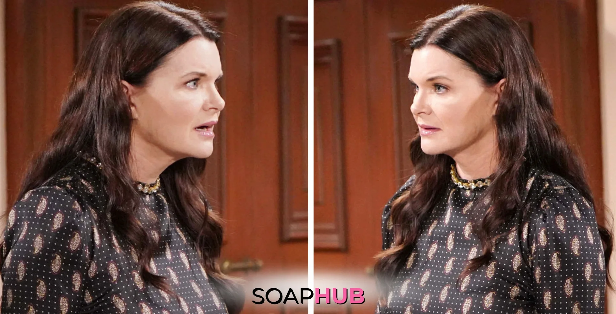 Bold and the Beautiful Katie with the Soap Hub logo.