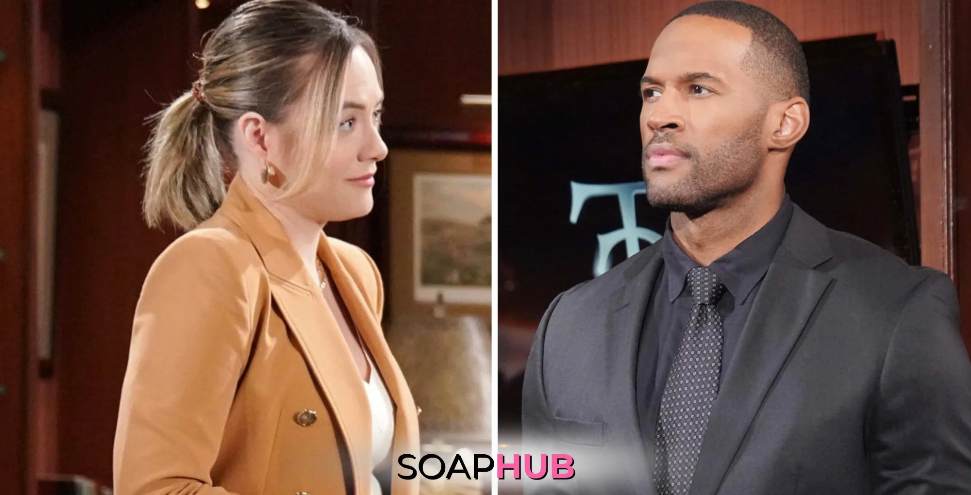 Bold and the Beautiful Hope and Carter with the Soap Hub logo.