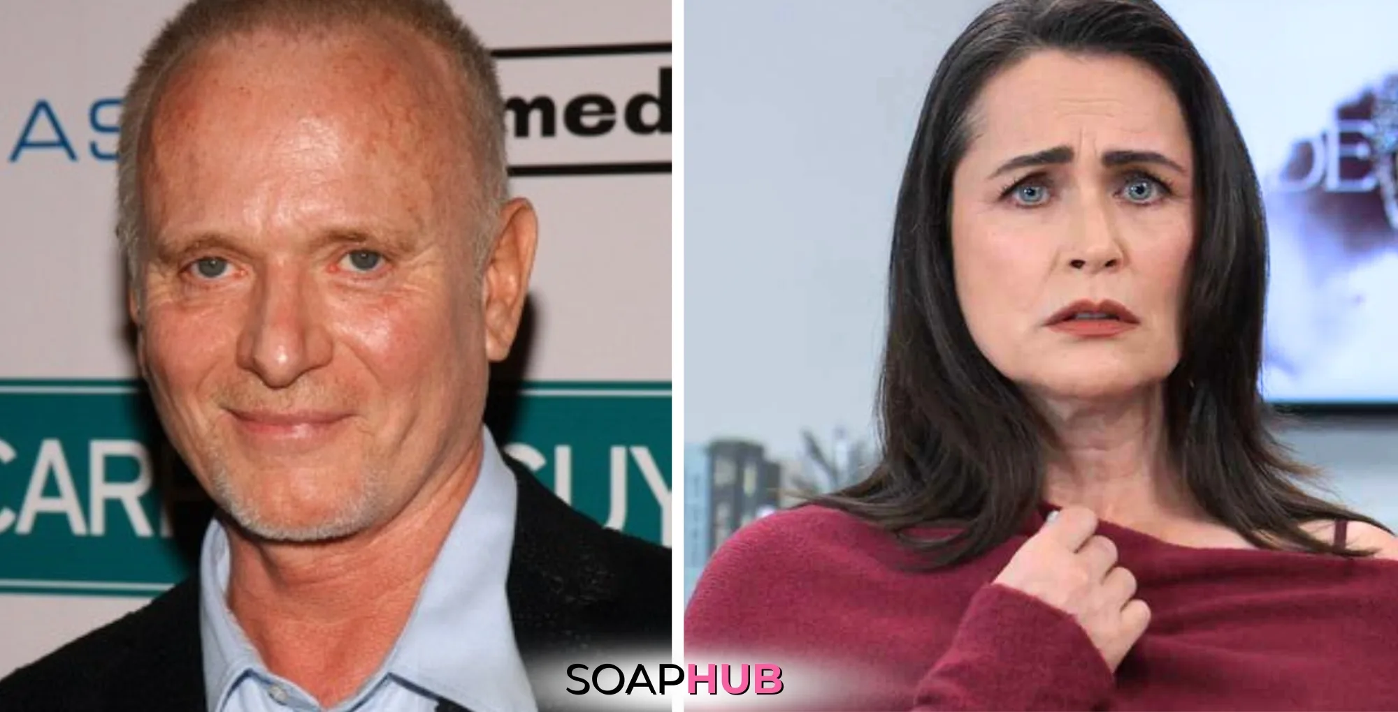 Anthony Geary and Lois on General Hospital with the Soap Hub logo across the bottom.