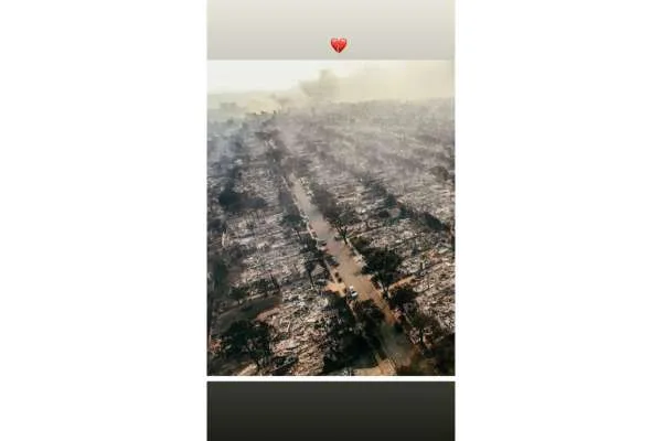 Melissa Claire Egan's Instagram story of her neighborhood burned down by the Los Angeles wildfires.