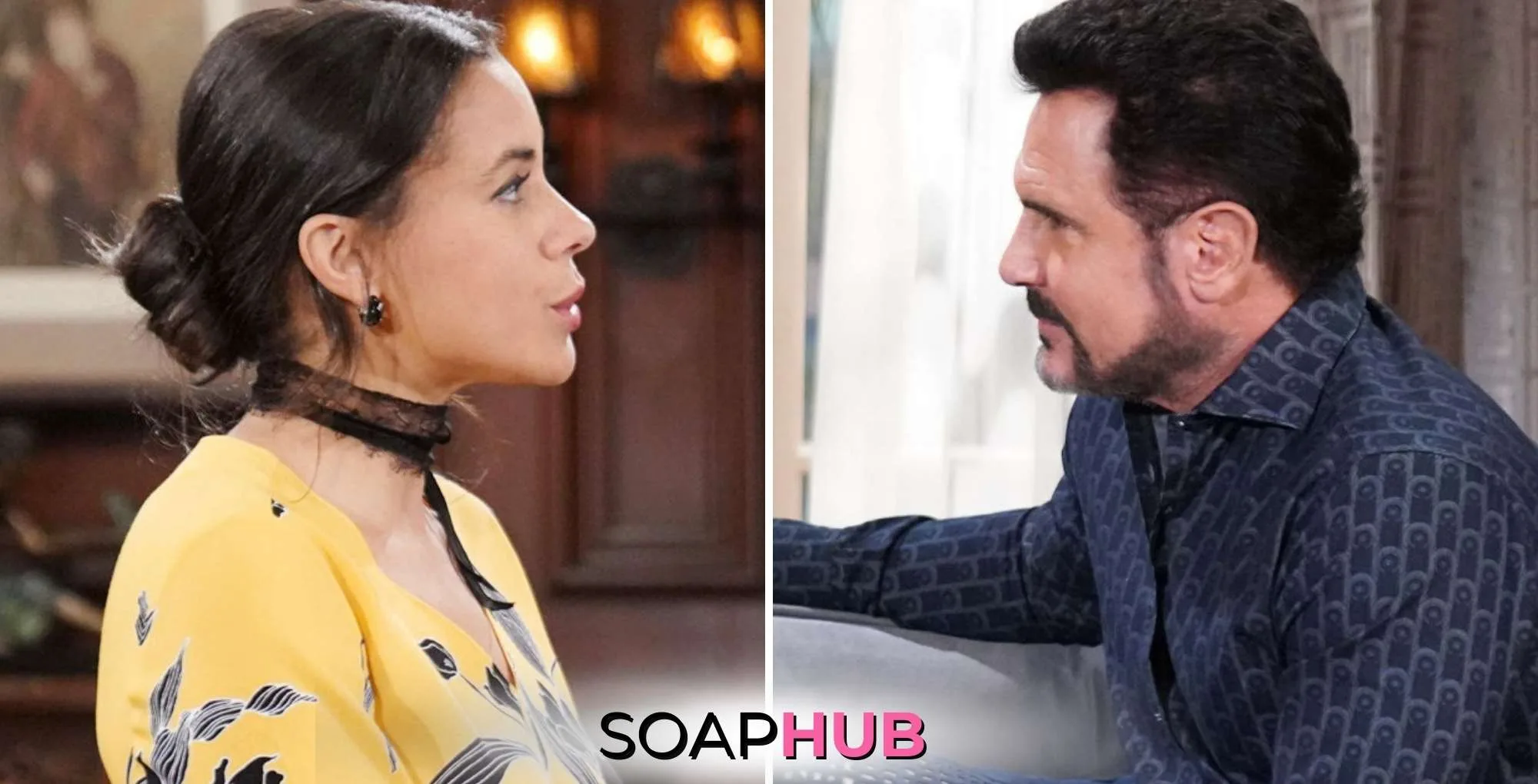 Weekly Bold and the Beautiful Must Watch Moments March 3-7 Daphne and Bill with the Soap Hub logo.