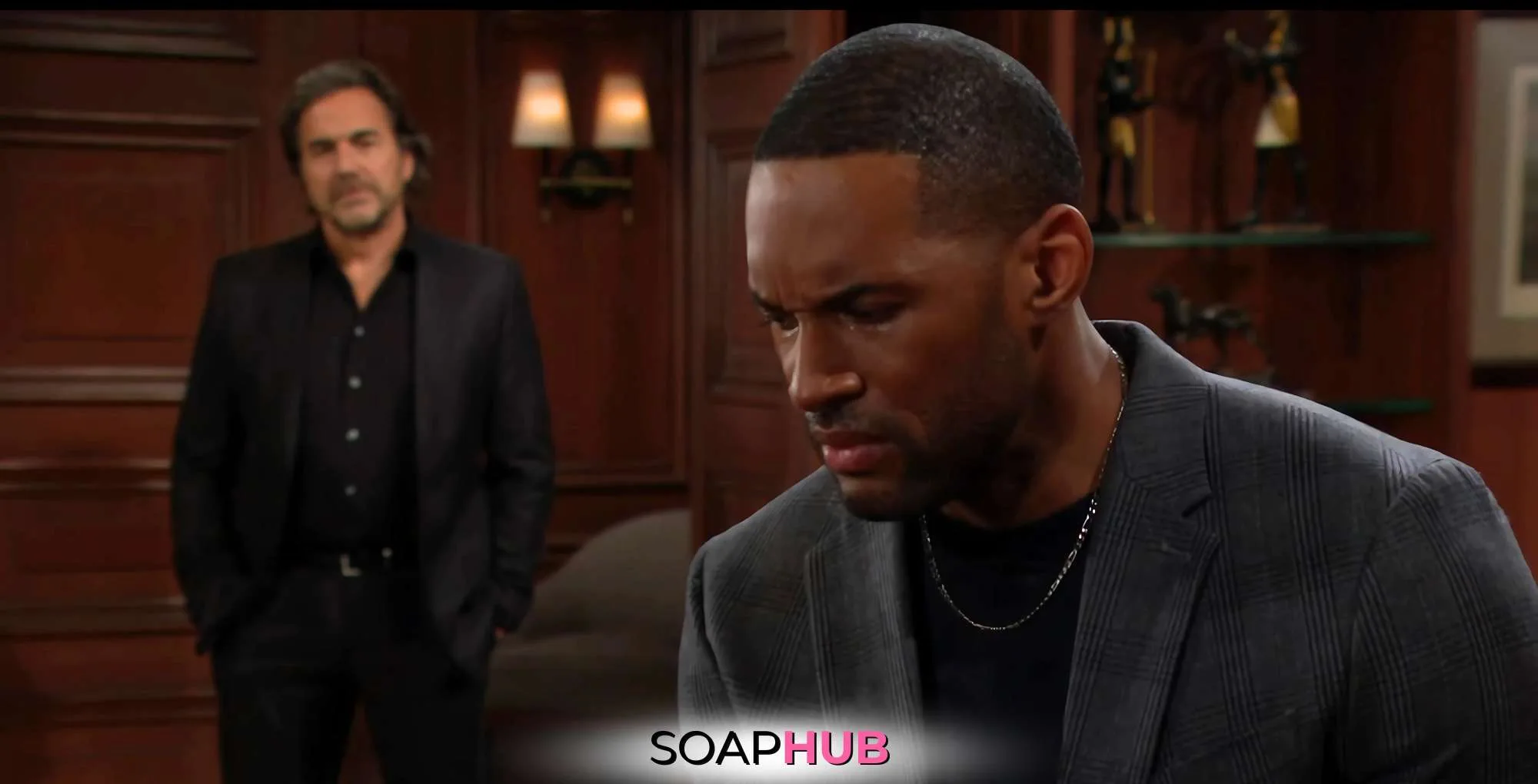 Bold and the Beautiful Recap February 14: Carter and Ridge with the Soap Hub logo.