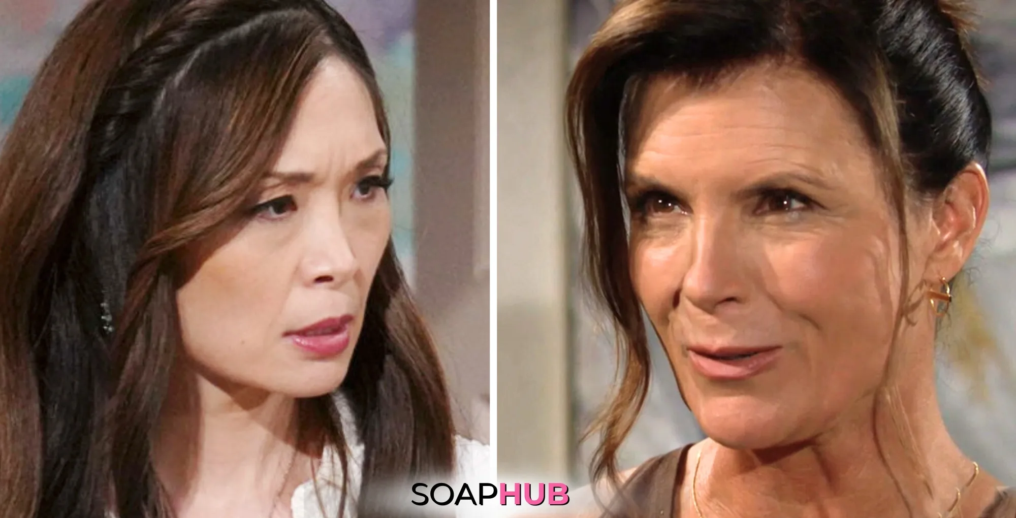 Bold and the Beautiful February 24 recap Poppy and Sheila with the Soap Hub logo.