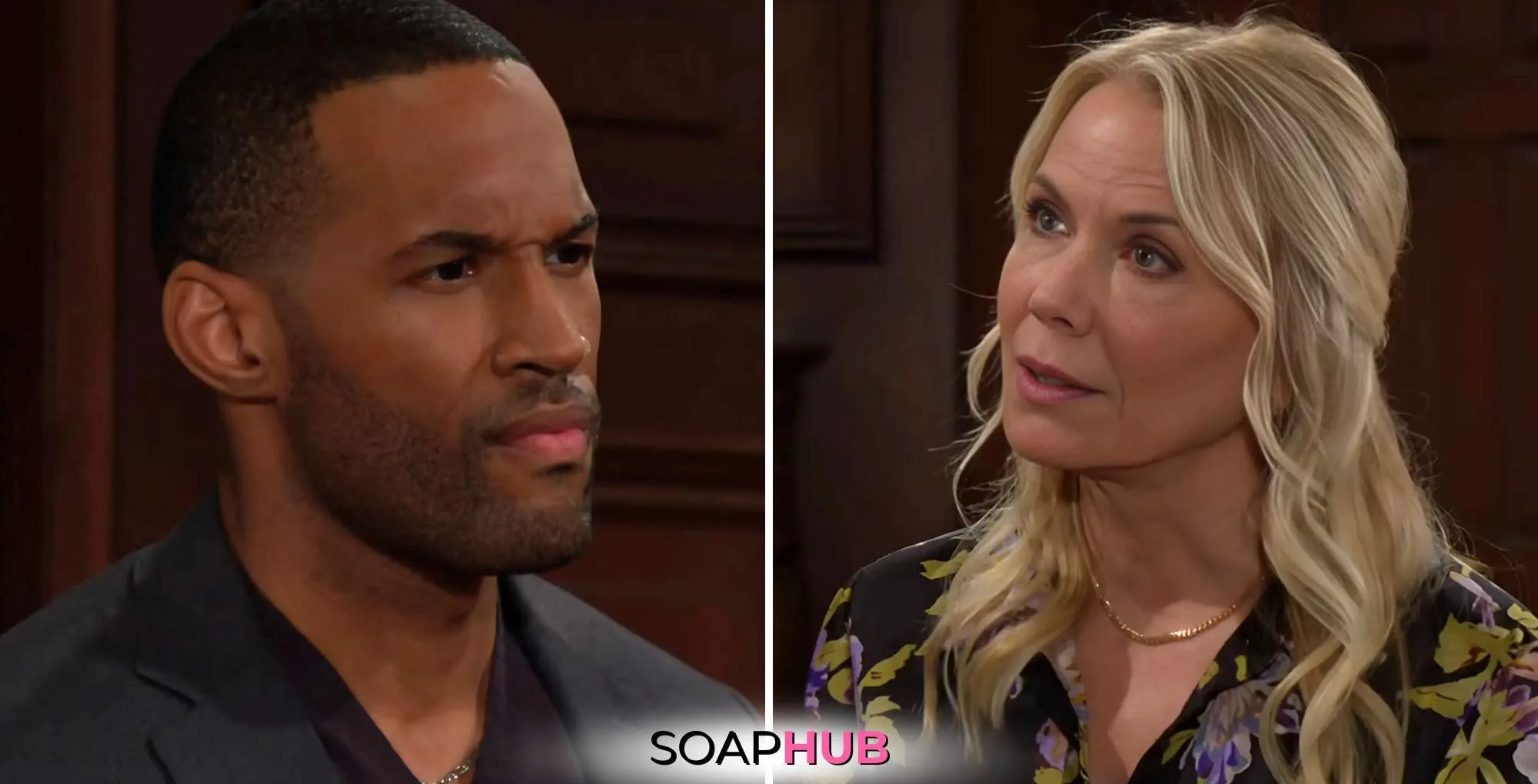 Bold and the Beautiful Recap Feb 6: Carter and Brooke with the Soap Hub logo.