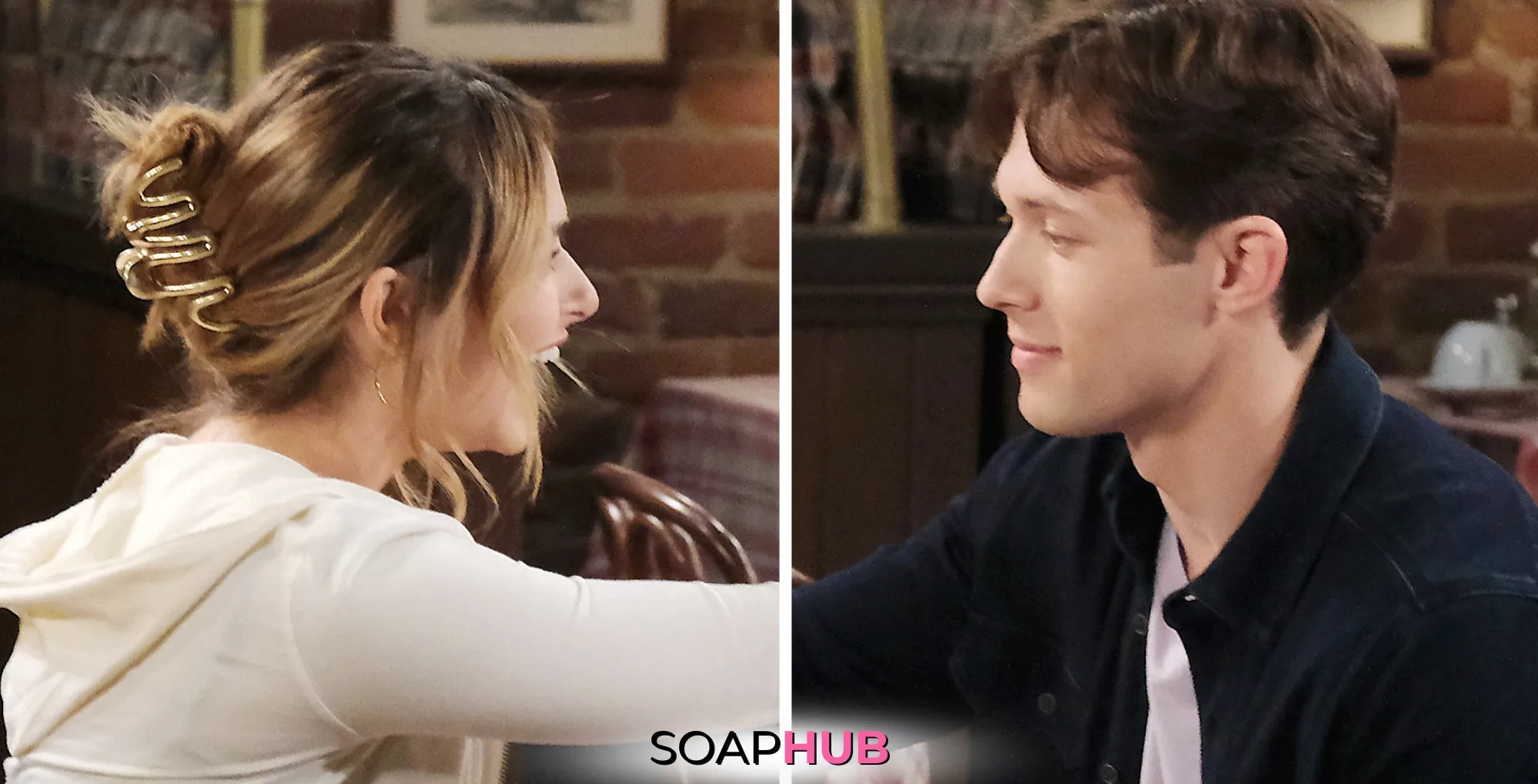 Days of our Lives Spoilers February 12 Holly and Tate with the Soap Hub logo.
