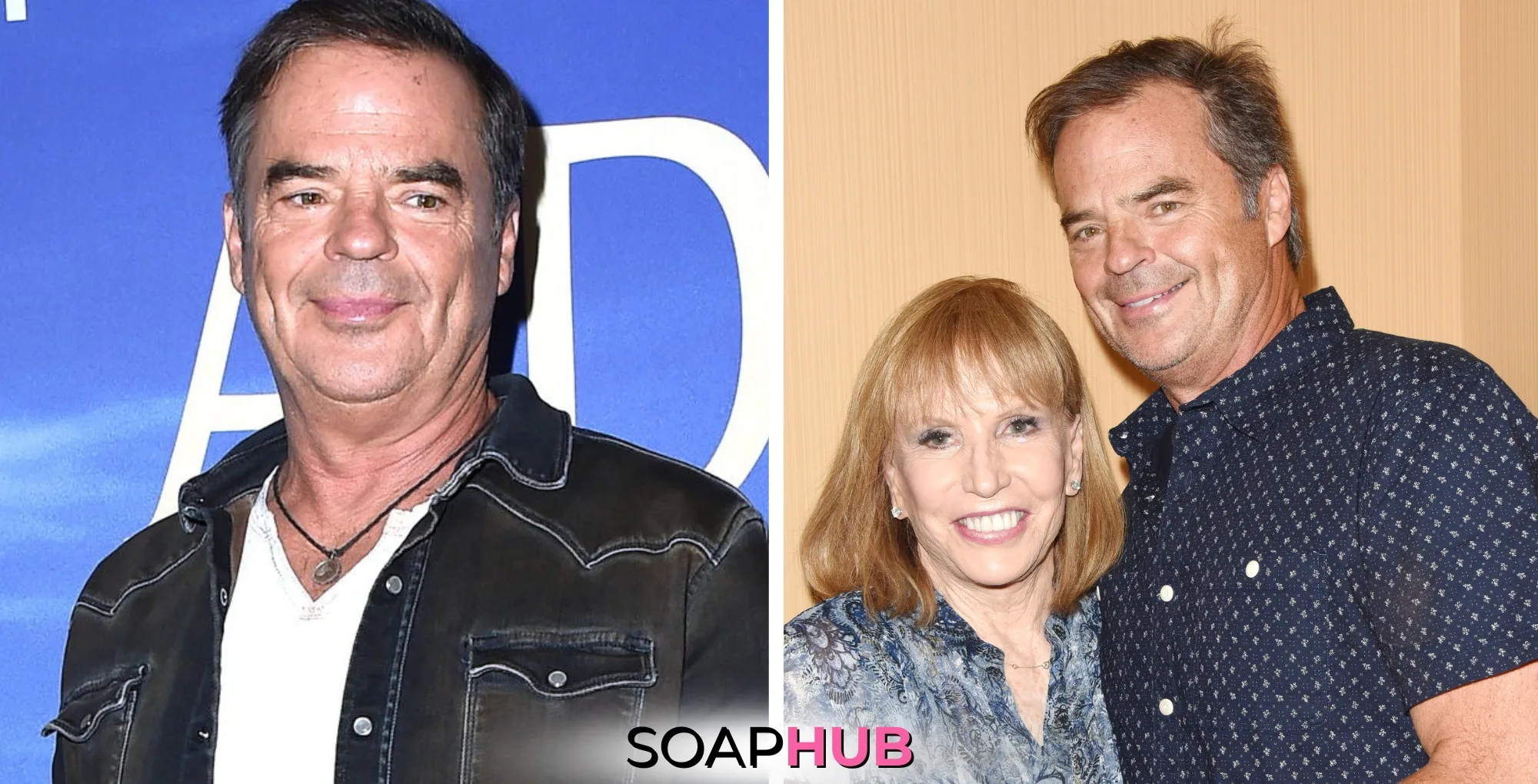 General Hospital's Wally Kurth and Leslie Charleson with the Soap Hub logo across the bottom.