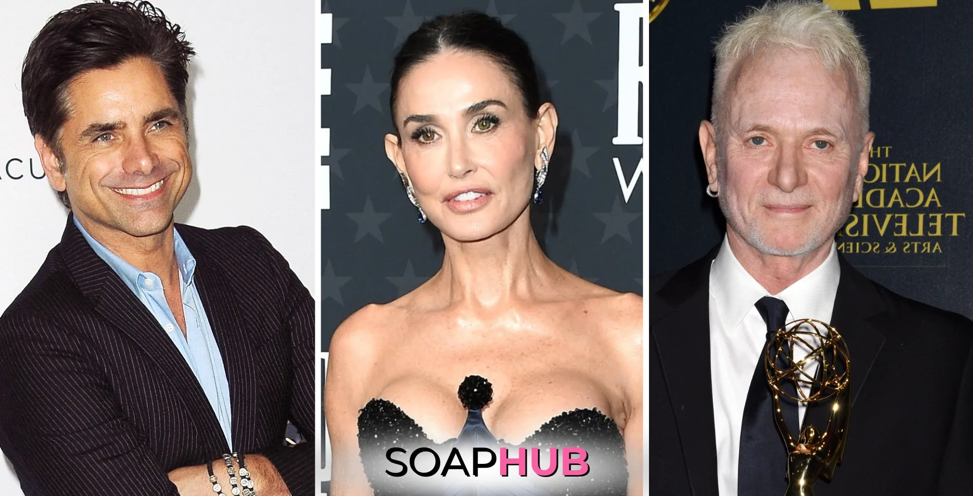 John Stamos, Demi Moore, and Anthony Geary with the Soap Hub logo across the bottom.