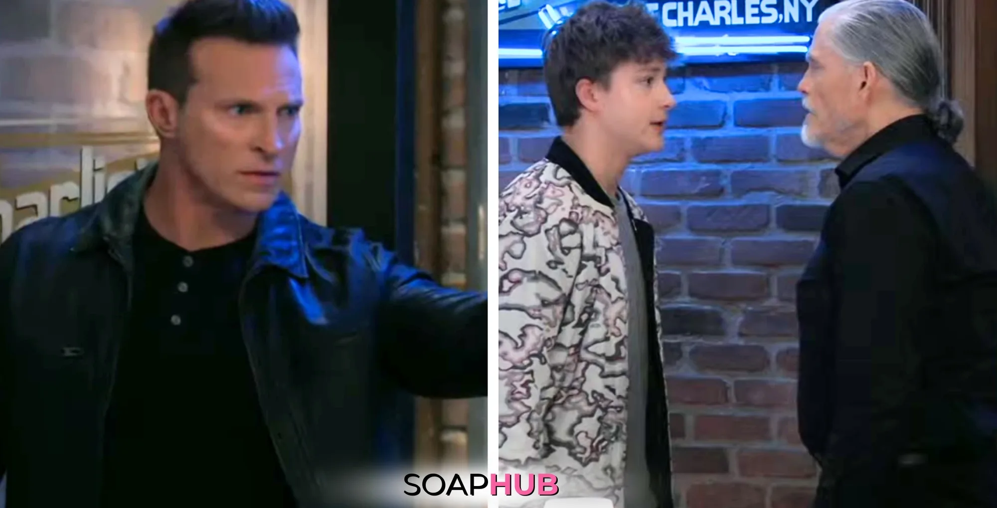 Jason, Danny, and Cyrus on the February 11, 2025 episode of General Hospital with the Soap Hub logo across the bottom.