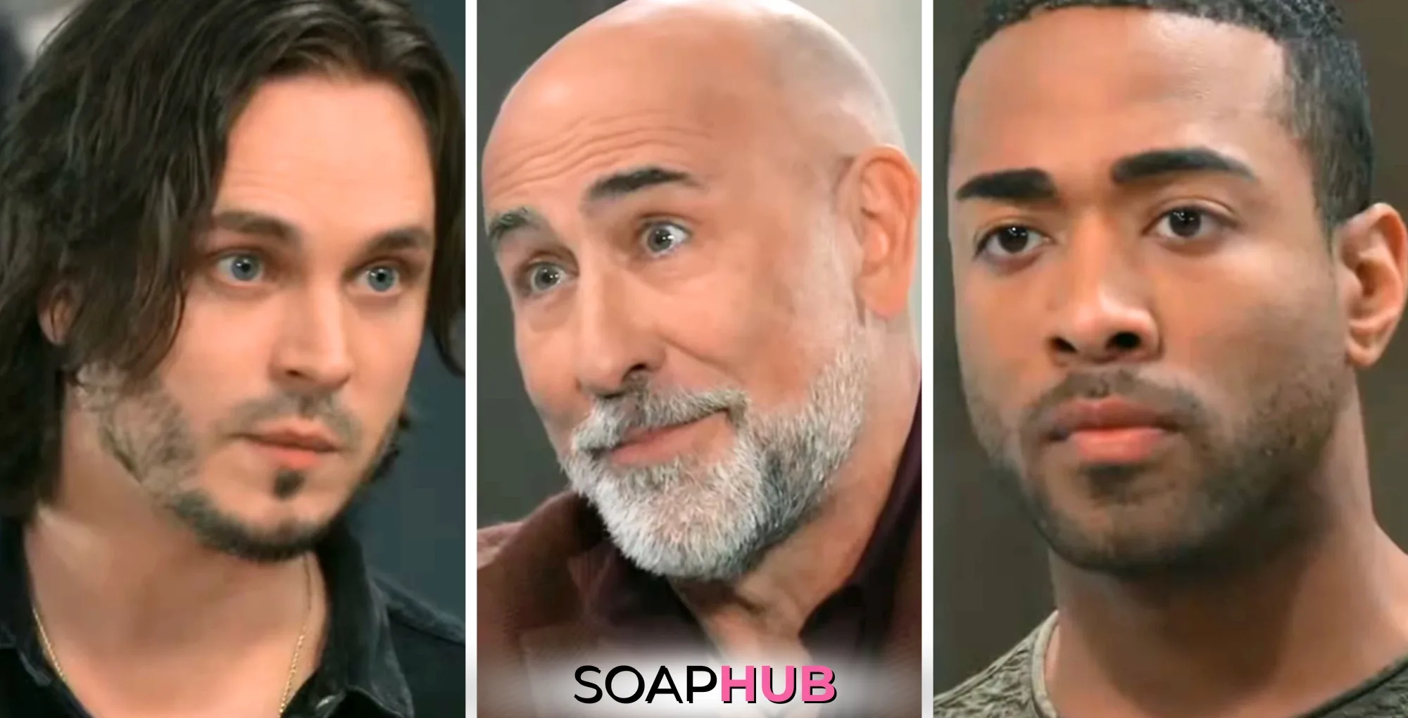 Lucky, Sidwell, and Isaiah on the February 3, 2025 episode of General Hospital with the Soap Hub logo across the bottom.