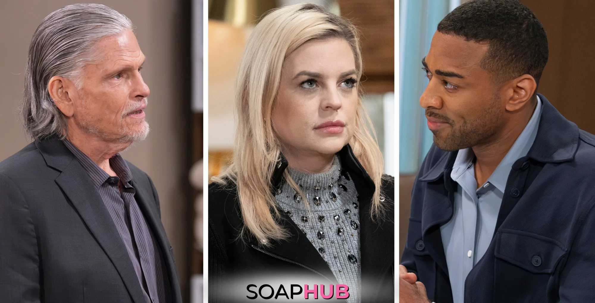 Cyrus, Maxie, and Isaiah on General Hospital with the Soap Hub logo across the bottom.