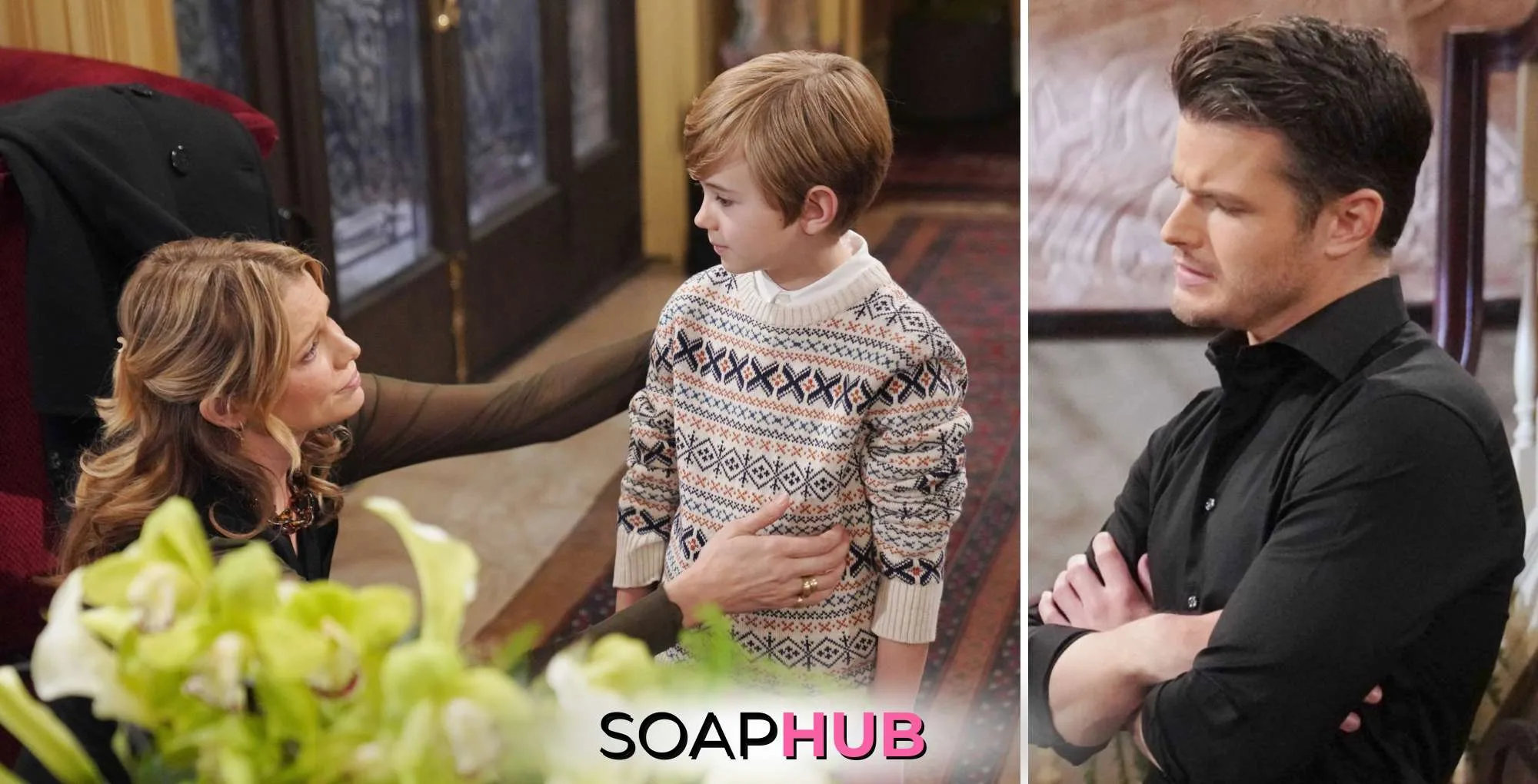 Young and the Restless Summer, Harrison, and Kyle with the Soap Hub logo.