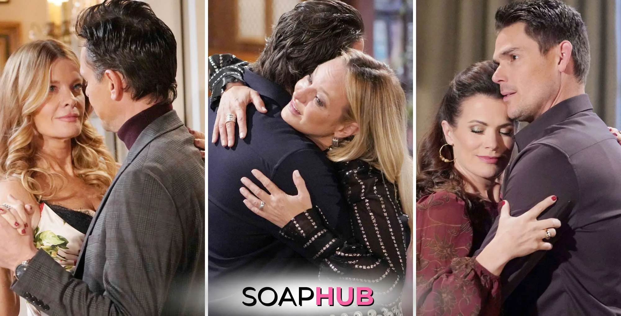 Young and the Restless Recap February 14 Phyllis, Sharon, & Adam with the Soap Hub logo.