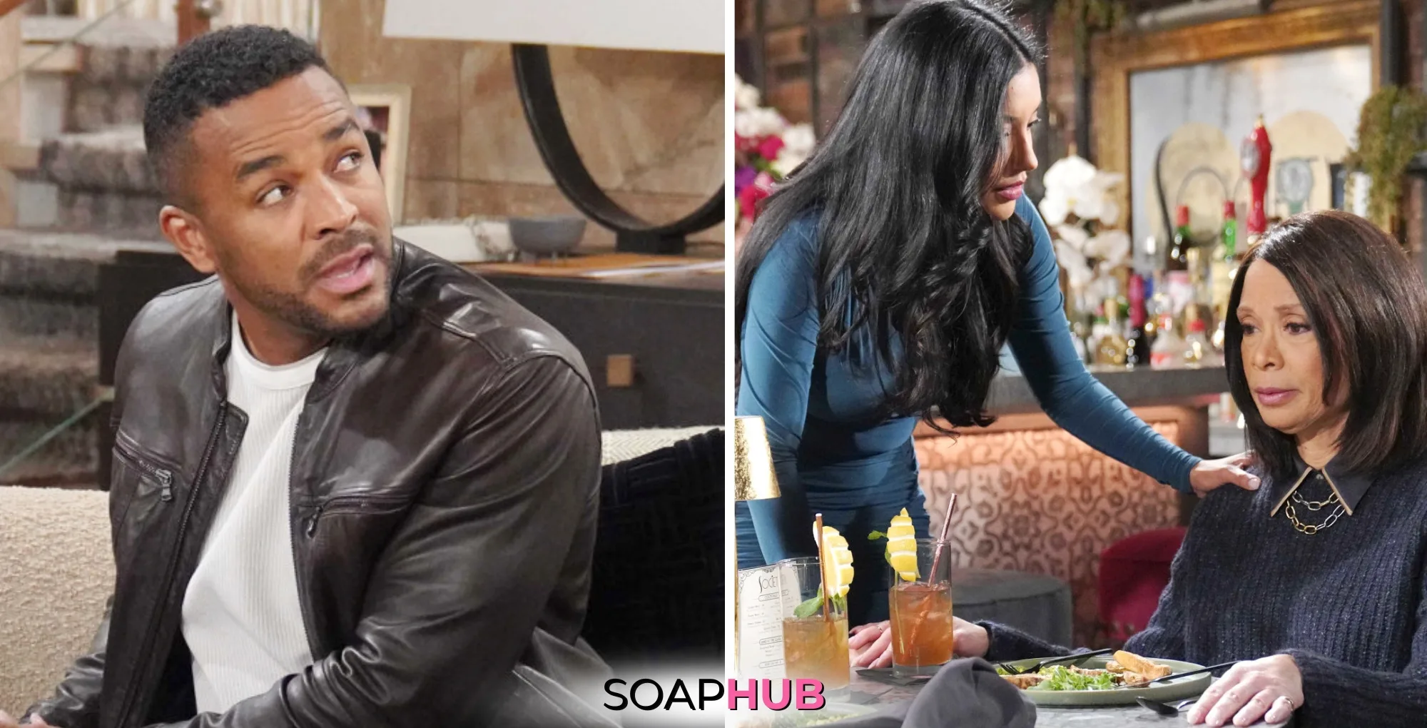 Young and Restless Spoilers February 6 Nate, Audra, and Amy with the Soap Hub logo.