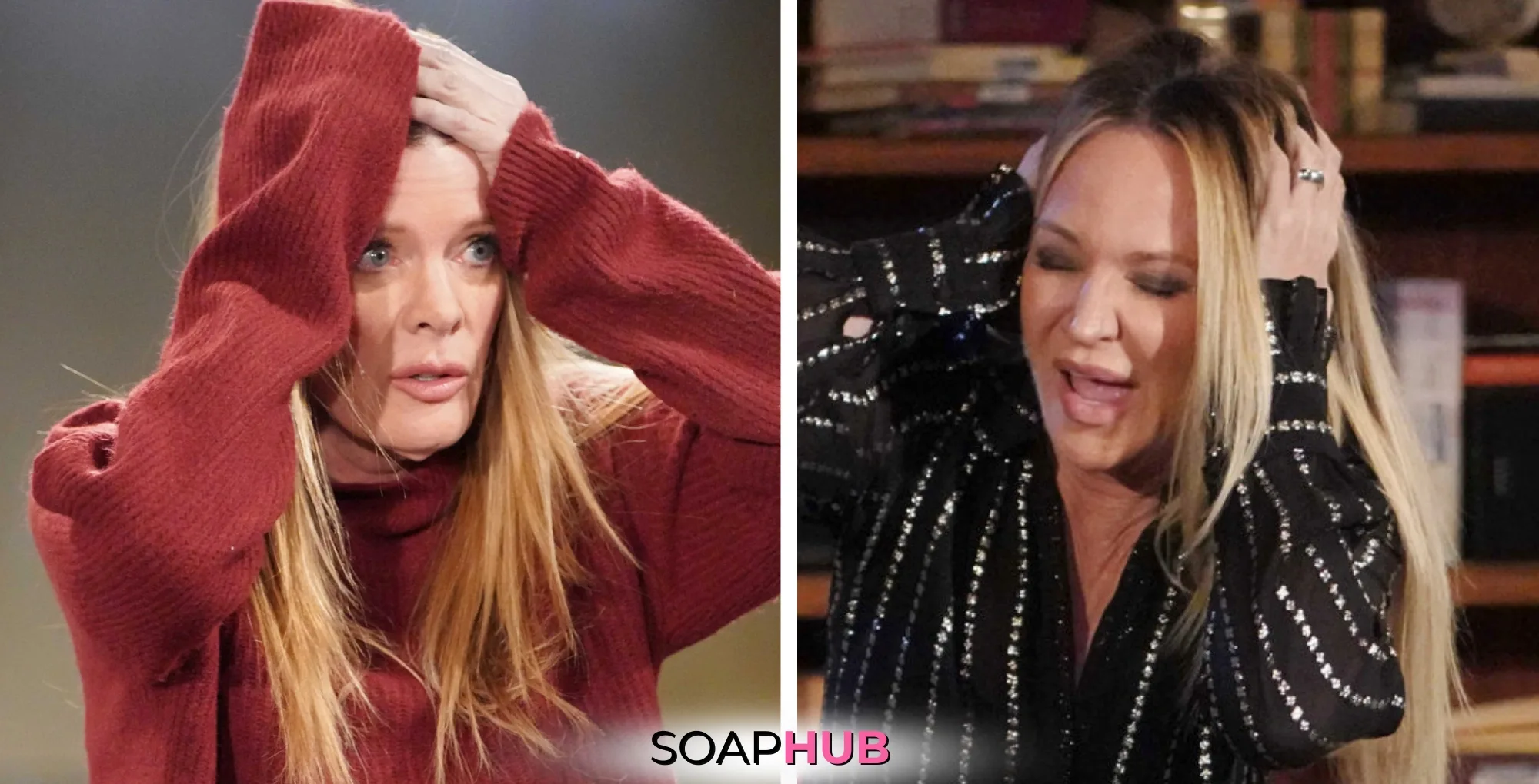 Young and Restless Spoilers February 28 Sharon and Phyllis with the Soap Hub logo.